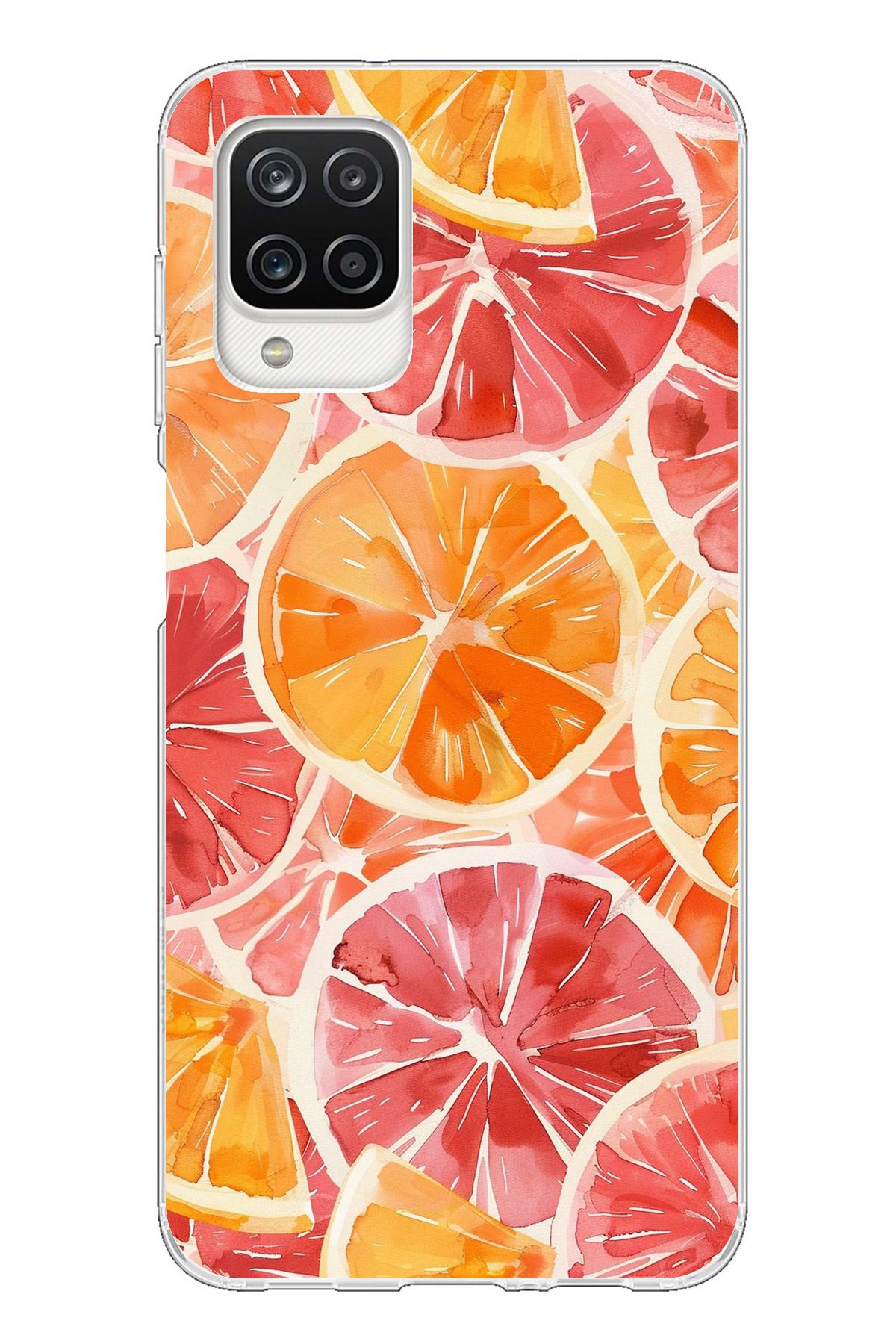 TechTree Samsung Galaxy A12 / M12 Uyumlu Portakal Sulu Boya Şeffaf Silikon Kılıf