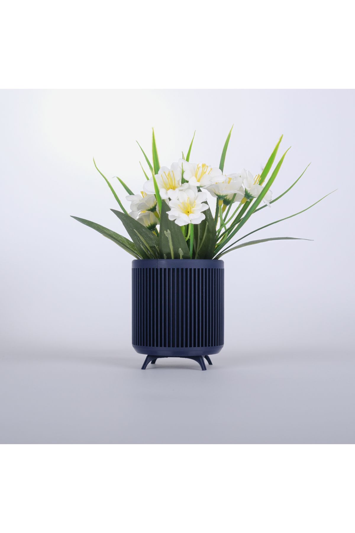 Store Çizgili Modern Saksı – 9,5 cm Mini Ayaklı Tasarım