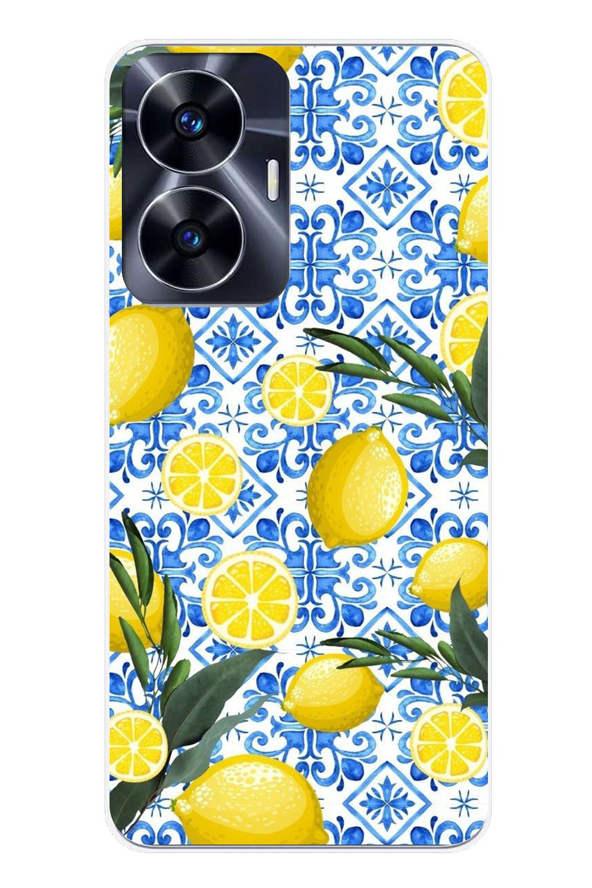 TechTree Realme C55 Uyumlu Limon Sulu Boya Şeffaf Silikon Kılıf