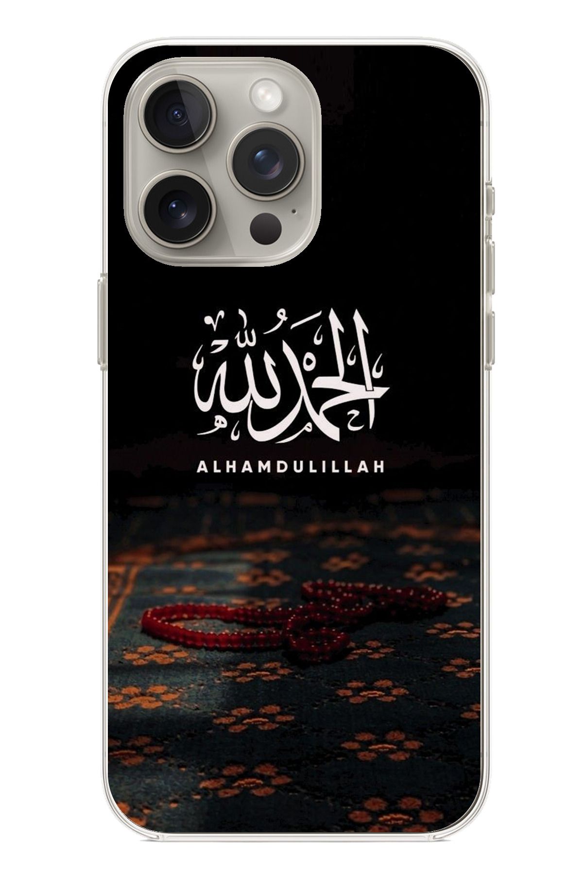 TechTree iPhone 15 PRO Uyumlu Elhamdülillah Tesbih Şeffaf Silikon Kılıf