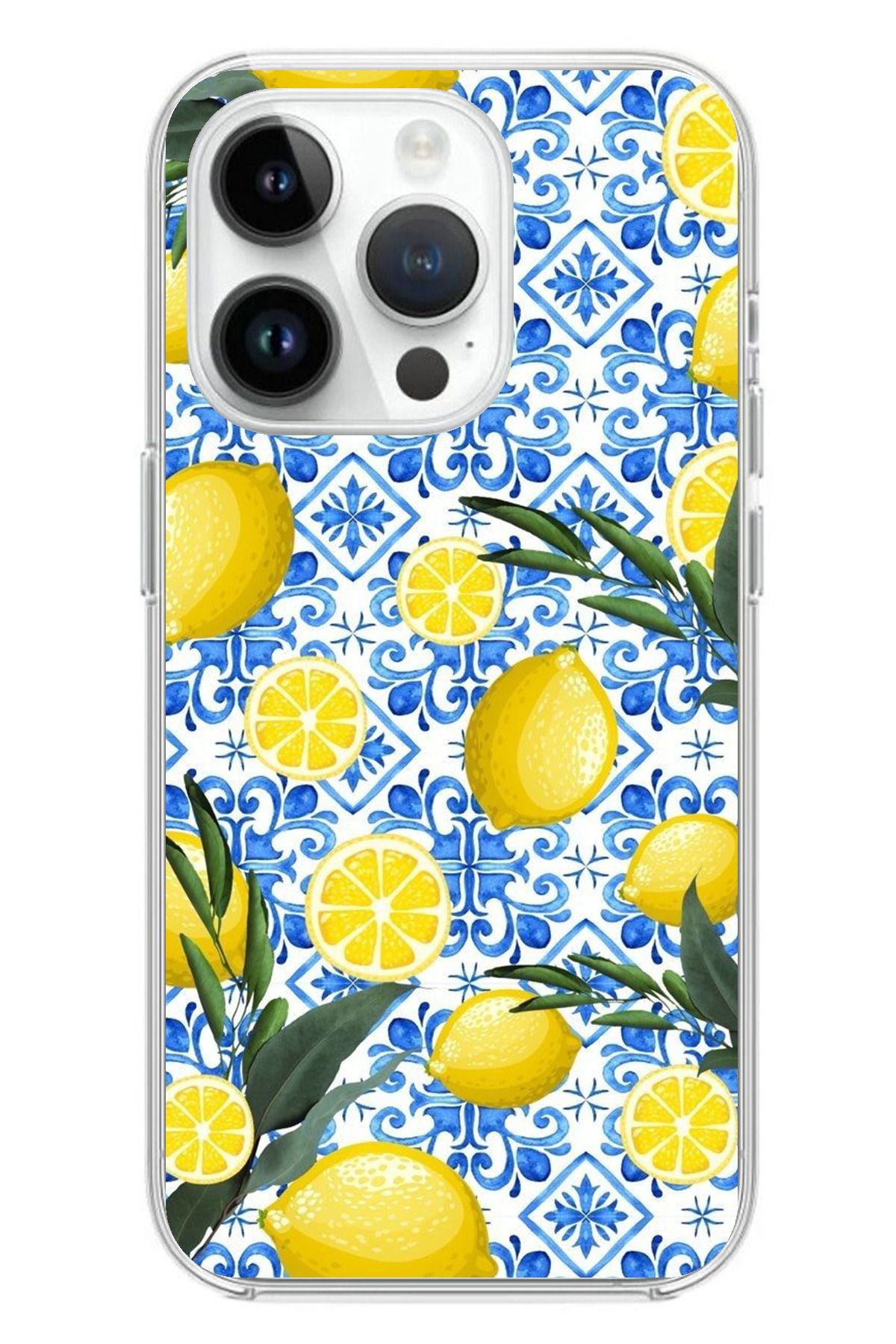 TechTree iPhone 14 PRO MAX Uyumlu Limon Sulu Boya Şeffaf Silikon Kılıf