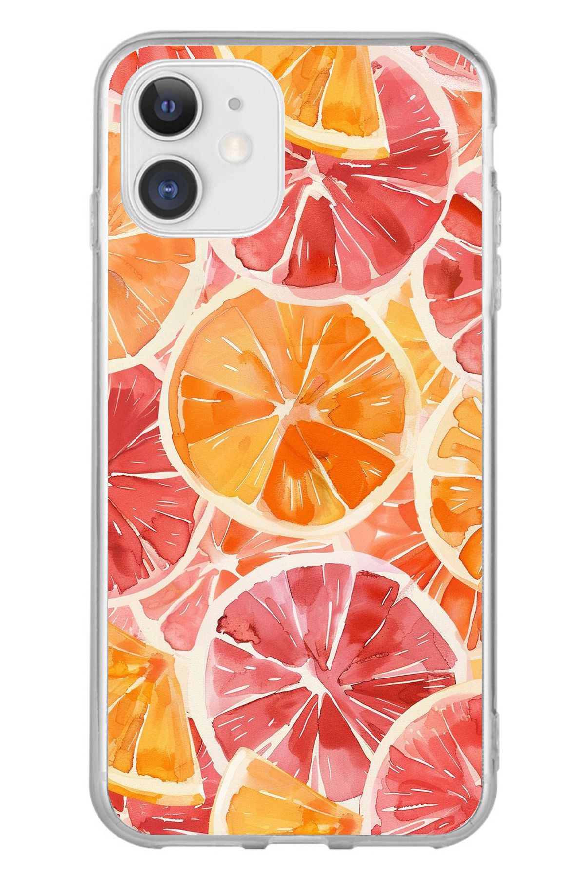 TechTree iPhone 11 Uyumlu Portakal Sulu Boya Şeffaf Silikon Kılıf