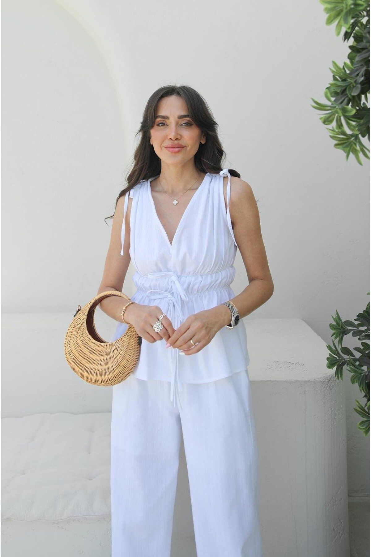 Havoş-White Rubber Detailed Blouse Trousers Set 6