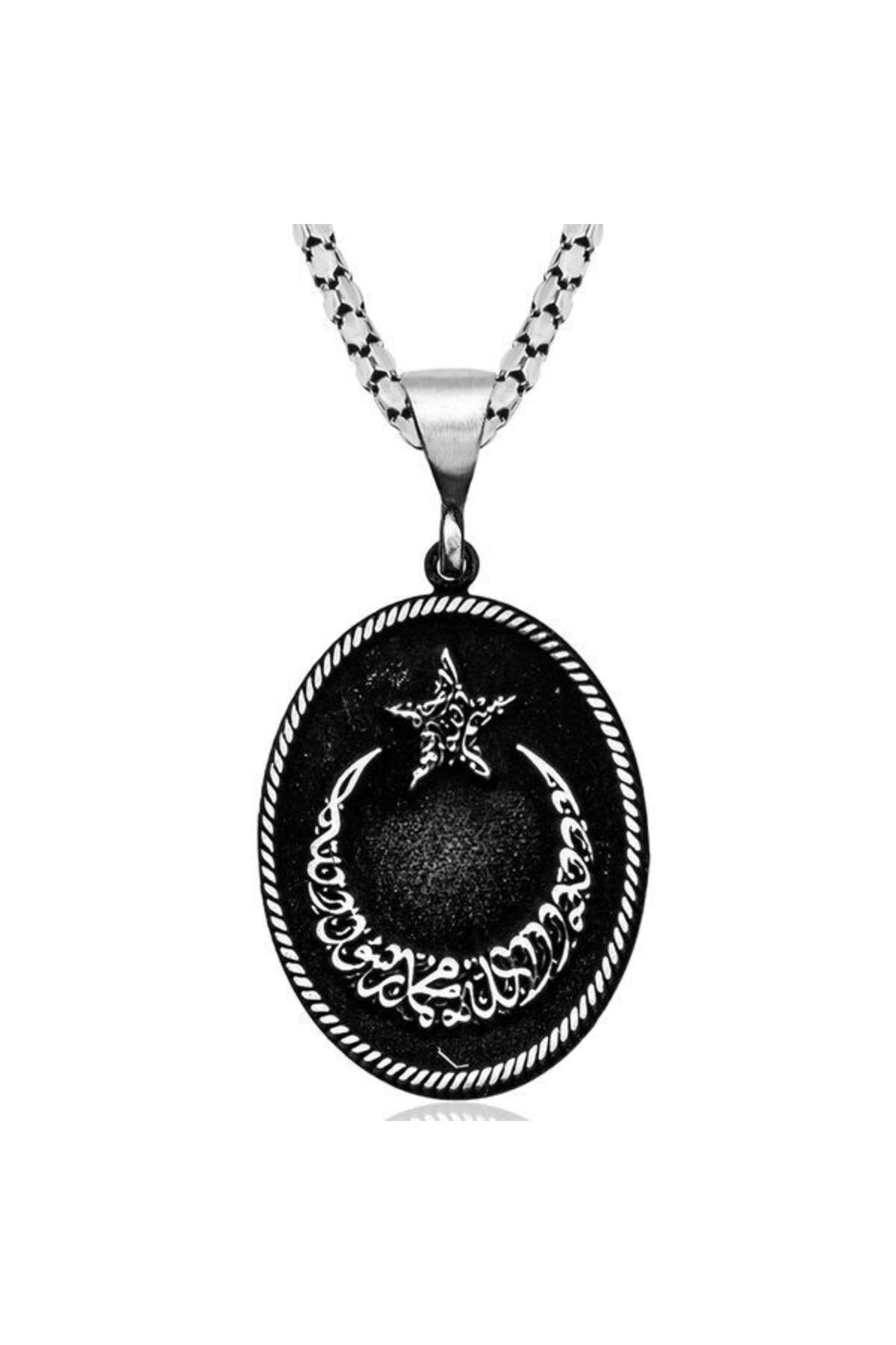 shop Ay Yıldız İ Tevhit Yazılı 925 Ayar GümüşErkek Kolye