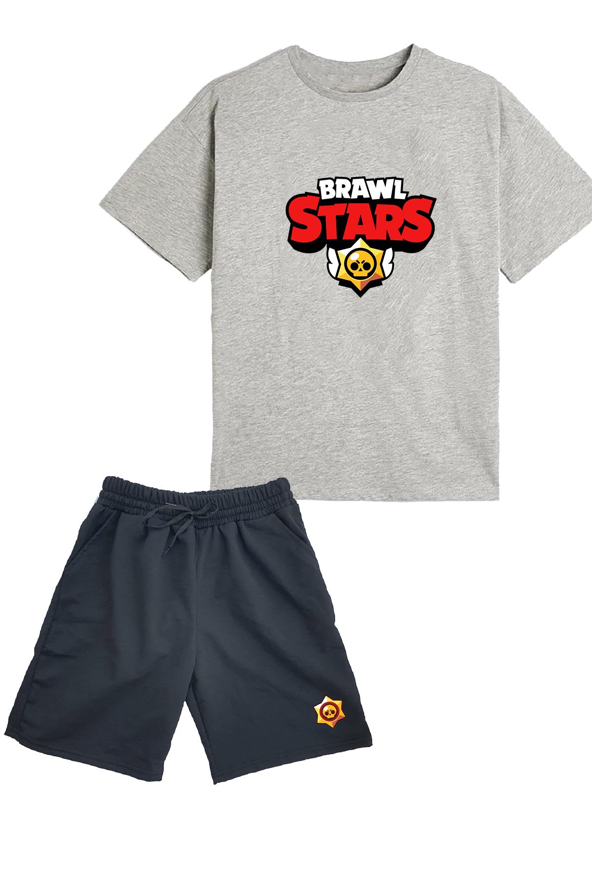 makiteks 2'li Set Baskılı Erkek Çocuk Pamuk Şort Tshirt Takım BrawlStars 5 6 7 8 9 10 11 12 13 14 yaş Tişört