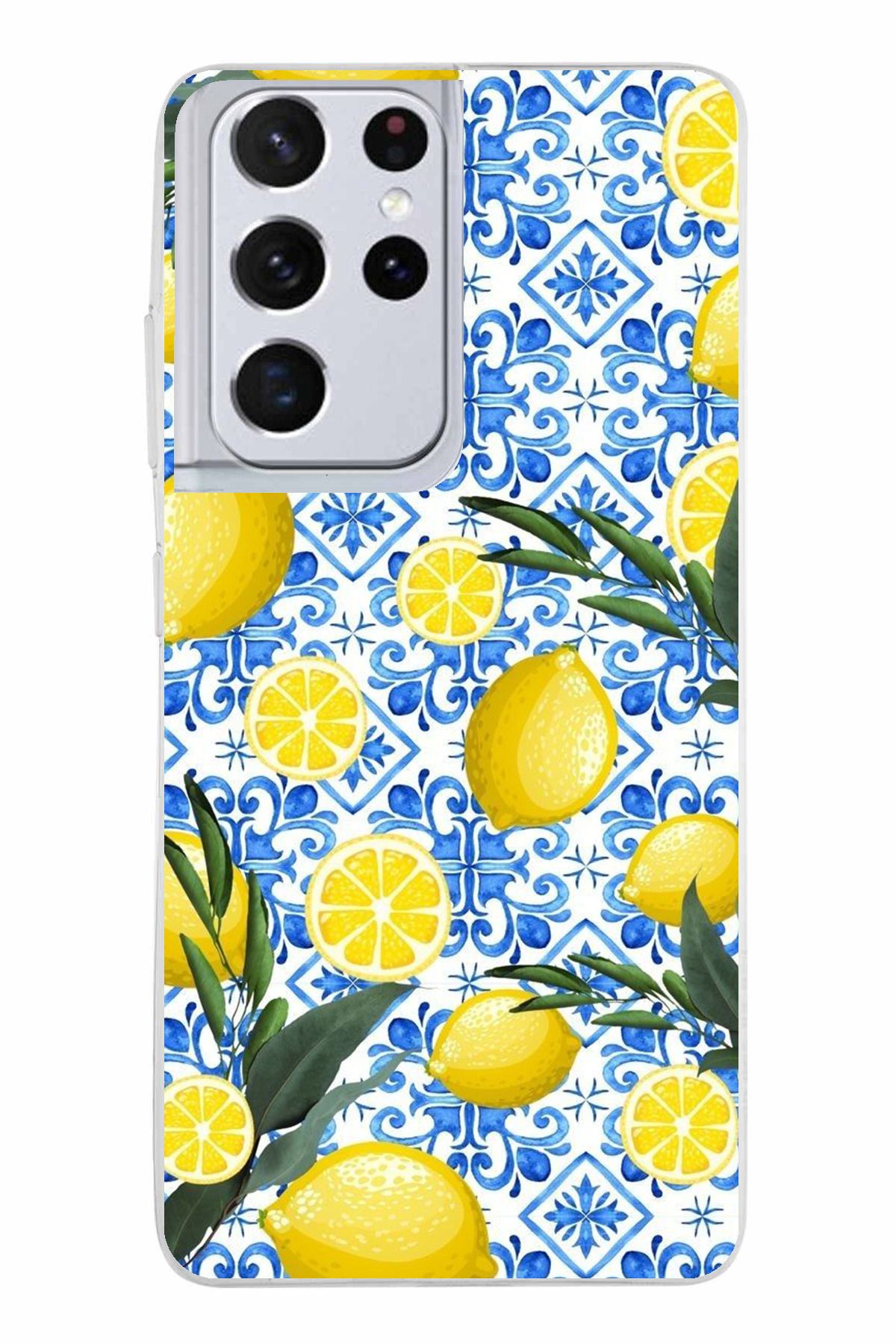 TechTree Samsung Galaxy S21 ULTRA Uyumlu Limon Sulu Boya Şeffaf Silikon Kılıf