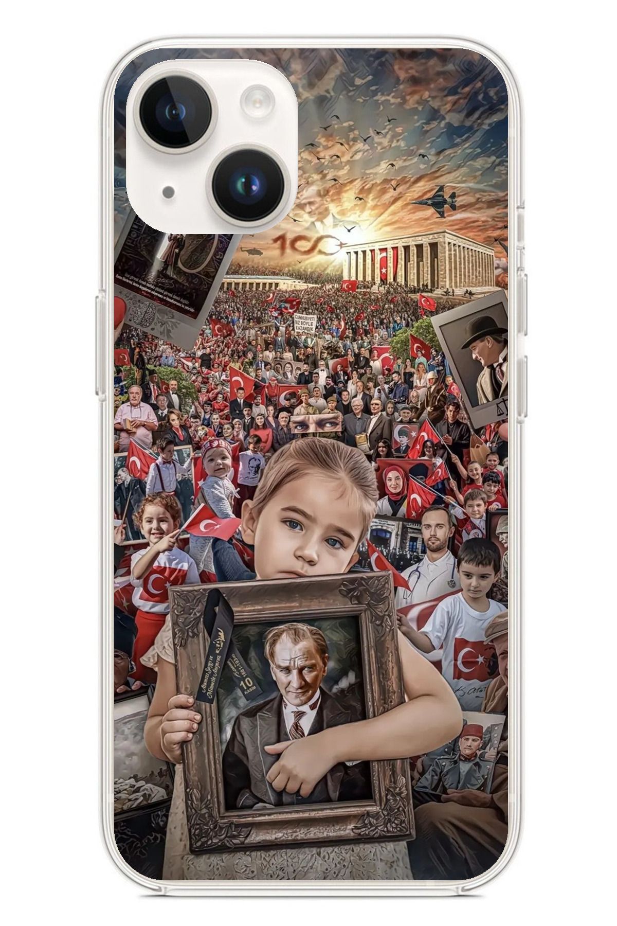 TechTree iPhone 13 - 14 Uyumlu Anıtkabir Atatürk Portre Şeffaf Silikon Kılıf