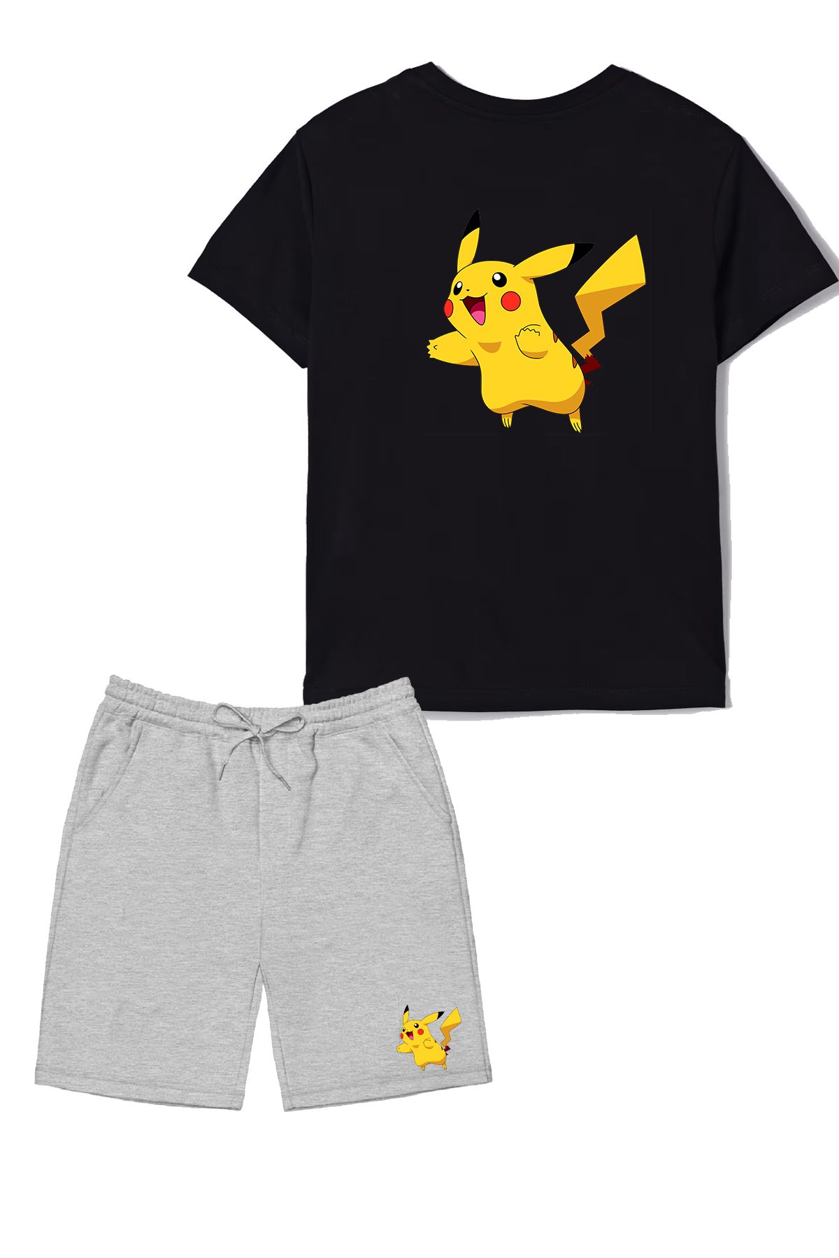 makiteks 2'li Set Baskılı Erkek Çocuk Pamuk Şort Tshirt Takım Pikachu 5 6 7 8 9 10 11 12 13 14 yaş Tişört