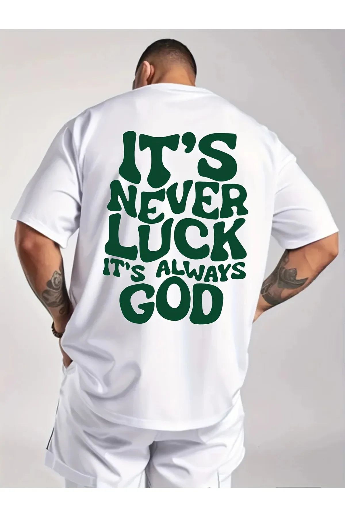 Koklonmoda Büyük Beden Unisex İts Never Luck Baskılı Oversize T-Shirt