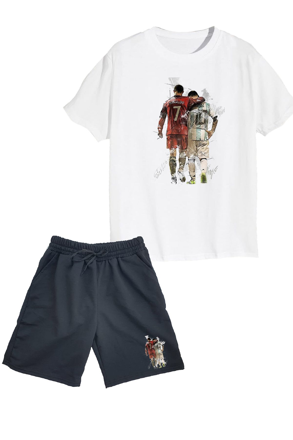 makiteks 2'li Set Baskılı Erkek Çocuk Pamuk Şort Tshirt Takım Futbol 5 6 7 8 9 10 11 12 13 14 yaş Tişört