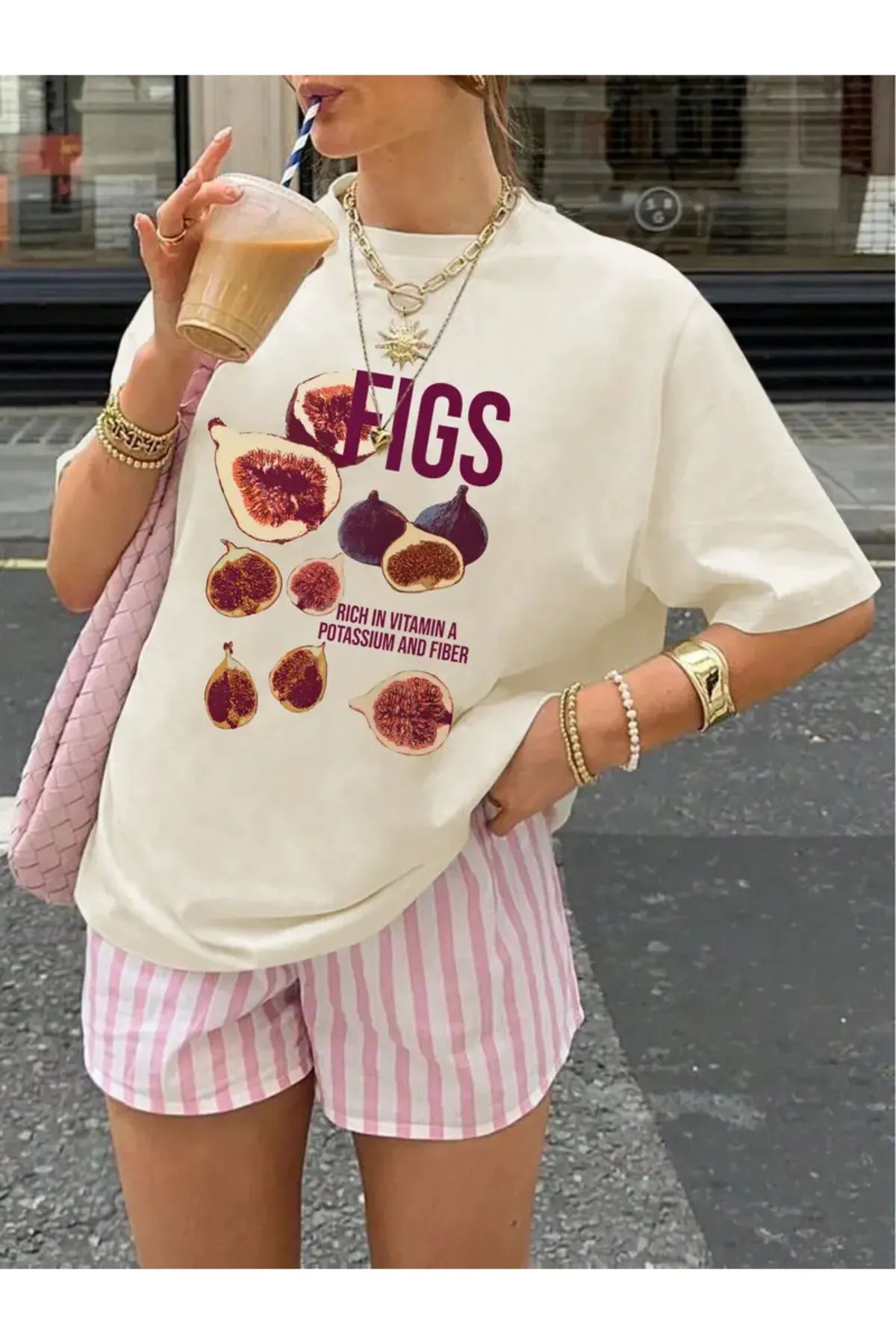 Koklonmoda Unisex İncir Baskılı Oversize T-Shirt