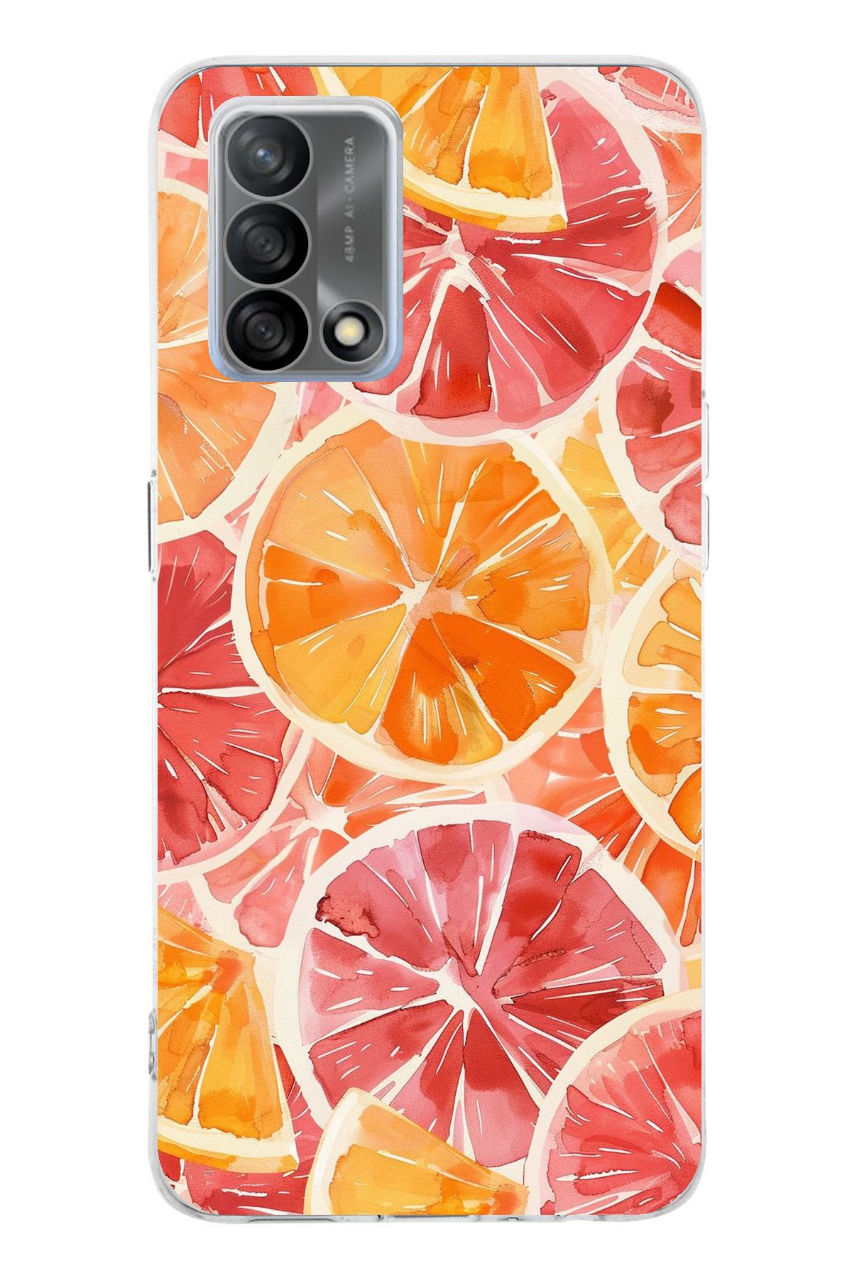 TechTree OPPO A74 Uyumlu Portakal Sulu Boya Şeffaf Silikon Kılıf