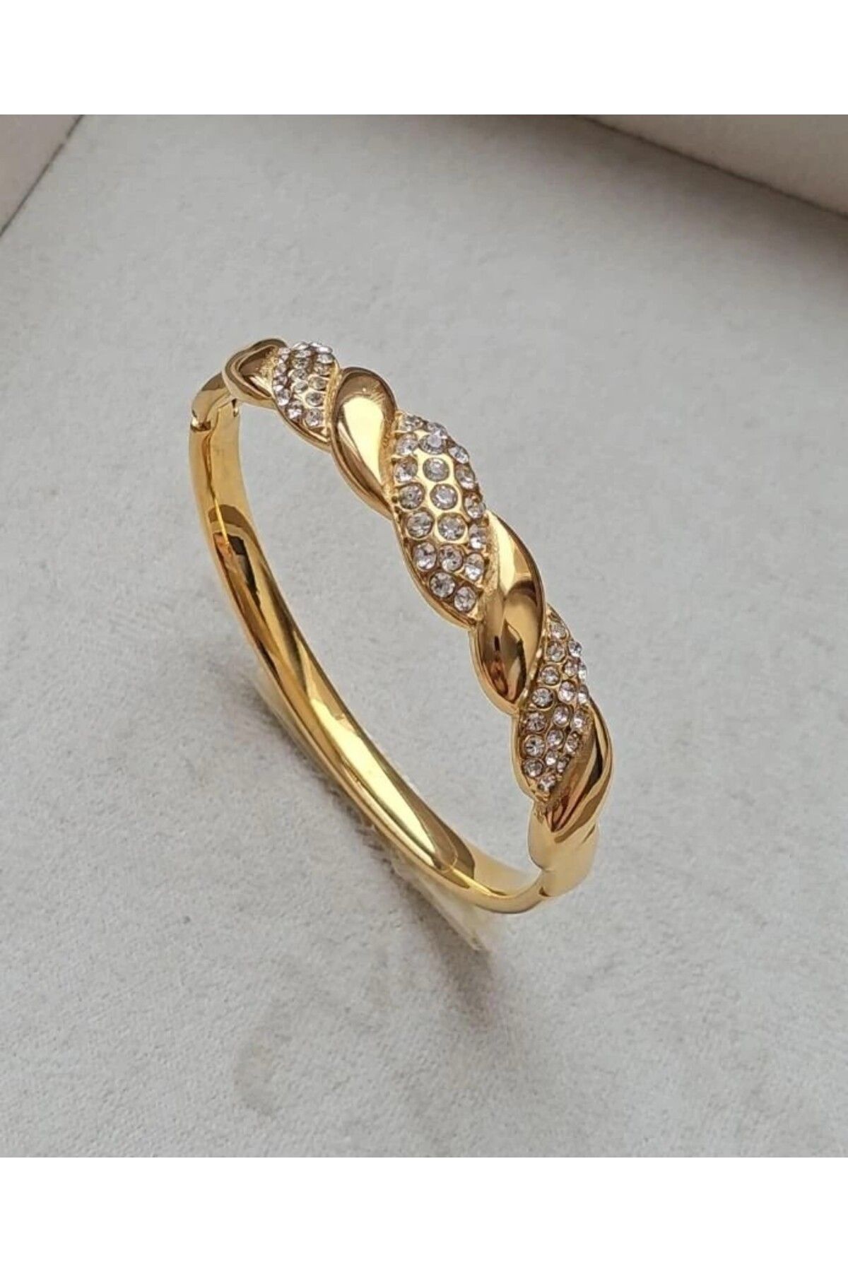 Çelik Çelik Gold Renk Burgu Taşlı Bileklik