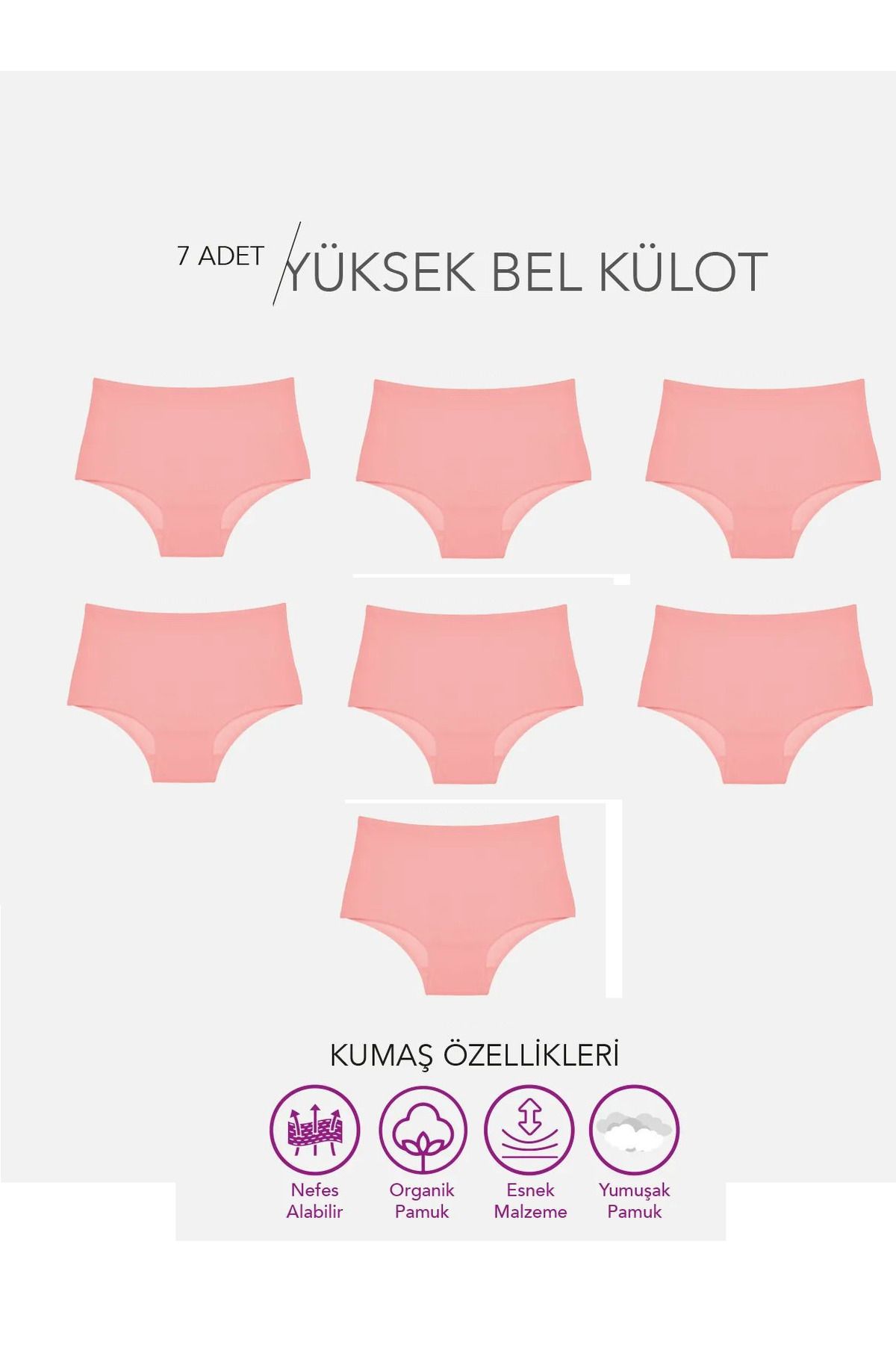 AACAP Yüksel Bel, Pamuklu ve Likralı Günlük Bato Hipster Kadın Külot 7 Adet