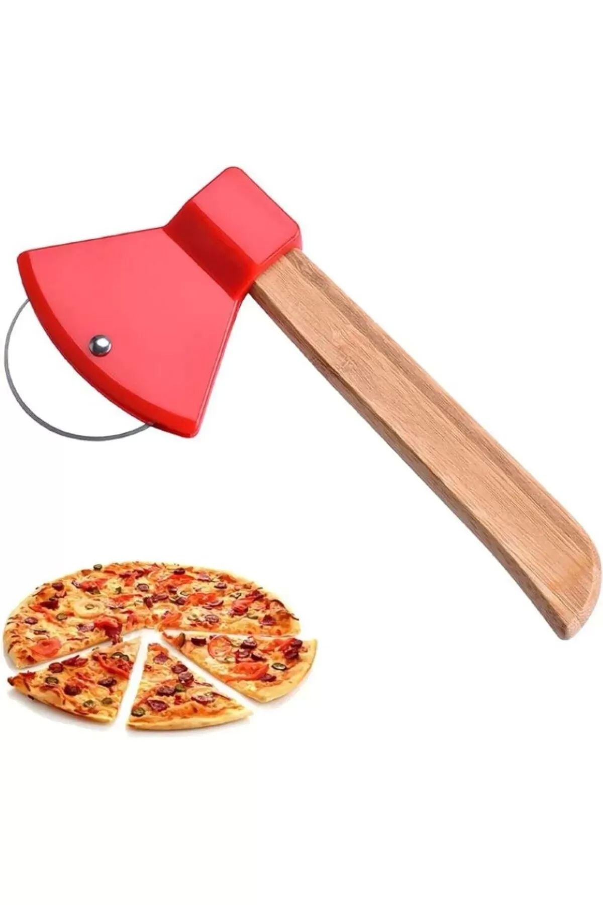 PRATİKOBA Pizza Kesici Bambu Saplı Balta Görünümlü Oval Kesici Royaleks-RA-311