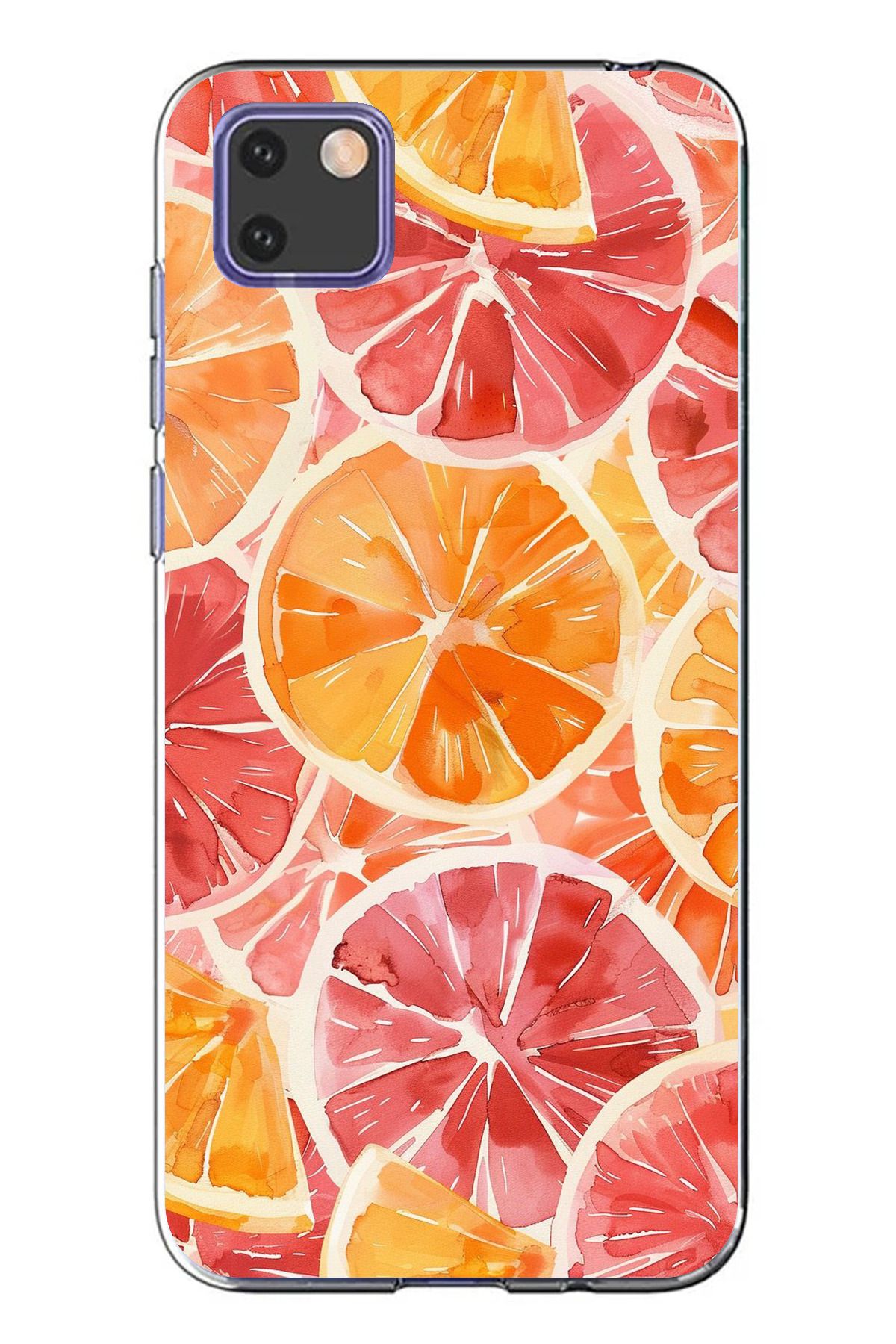 TechTree Huawei Y5P Uyumlu Portakal Sulu Boya Şeffaf Silikon Kılıf