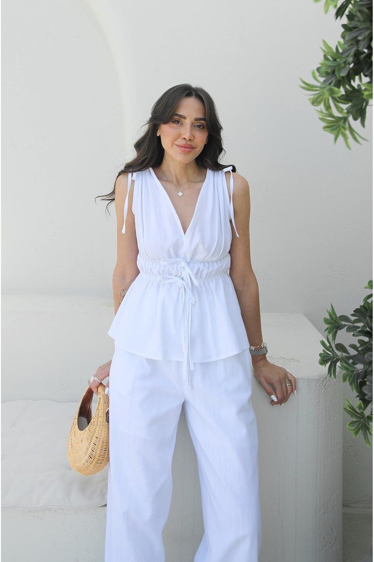 Havoş-White Rubber Detailed Blouse Trousers Set 2