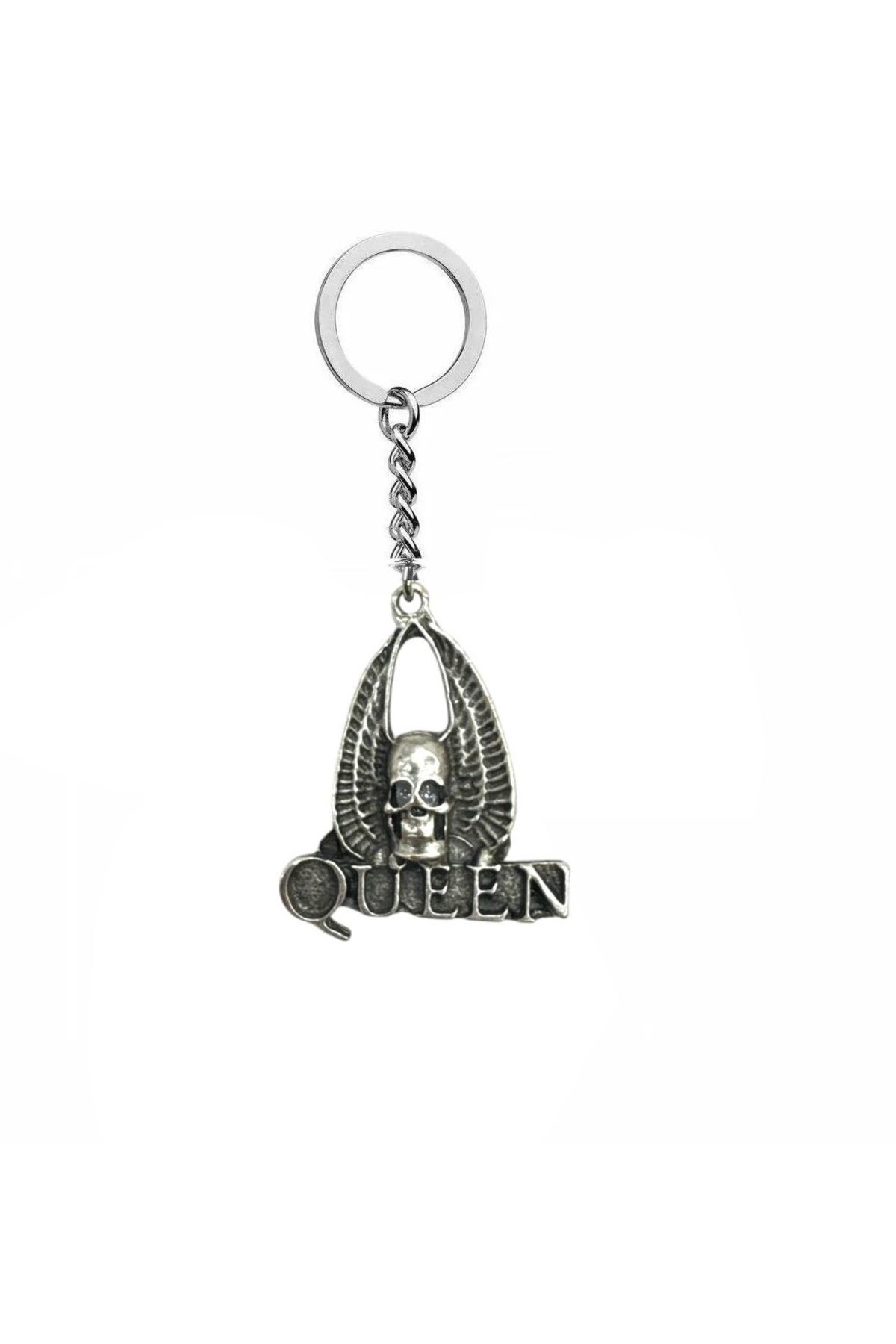 Herşey Nota Queen Grubu Logolu Metal Anahtarlık – Gümüş Renk | Unisex Rock Tarzı Retro Aksesuar