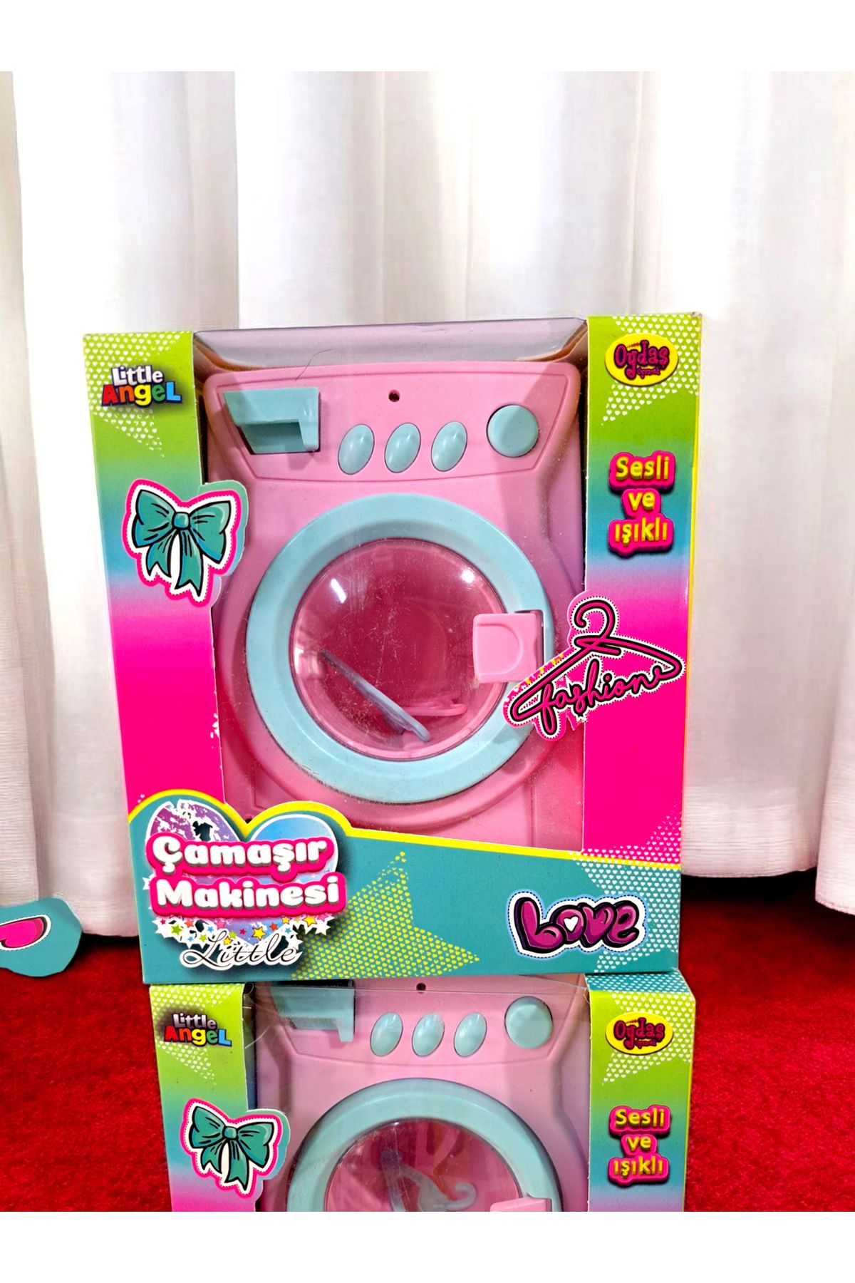 ALYTOYS Oyuncak Pilli Çamaşır Makinası 16x14cm Kapaklı Tuşlu Pembe Turkuaz Kombin