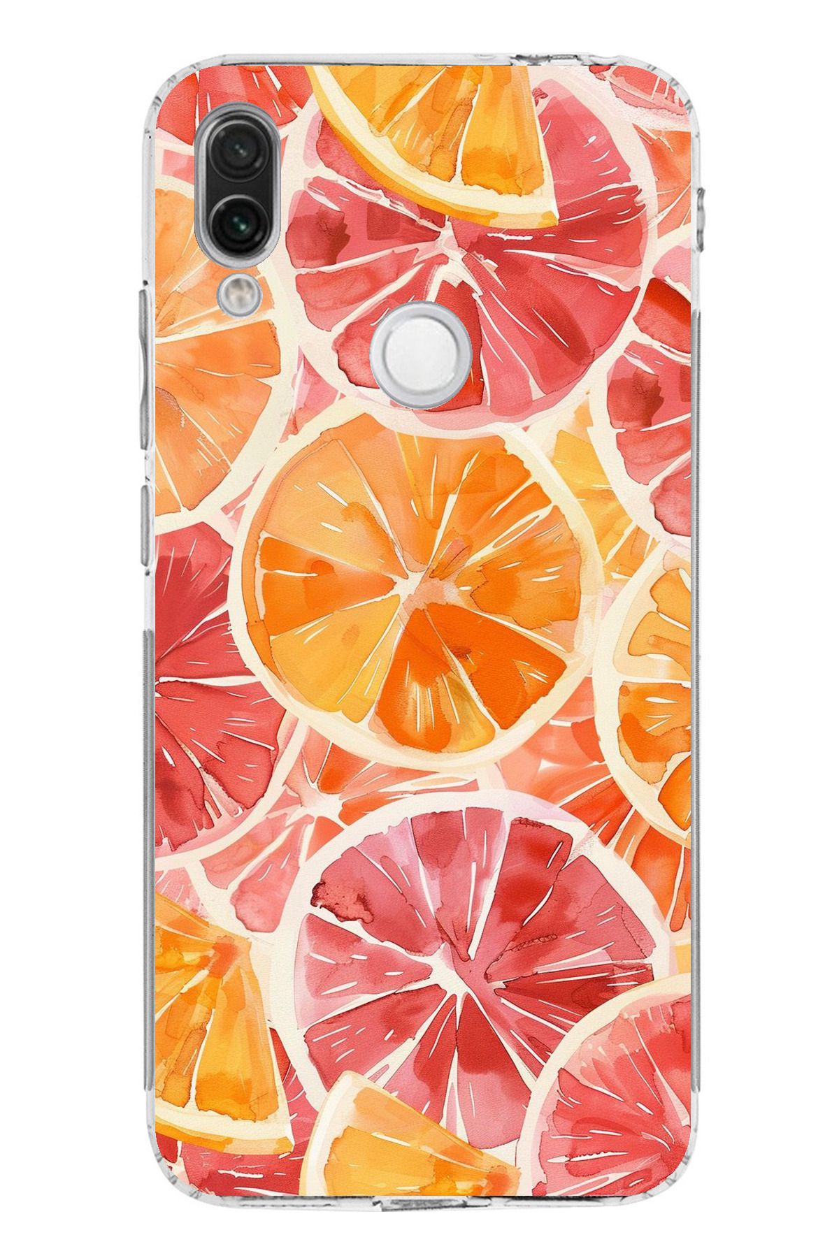 TechTree Redmi Note 7 Uyumlu Portakal Sulu Boya Şeffaf Silikon Kılıf