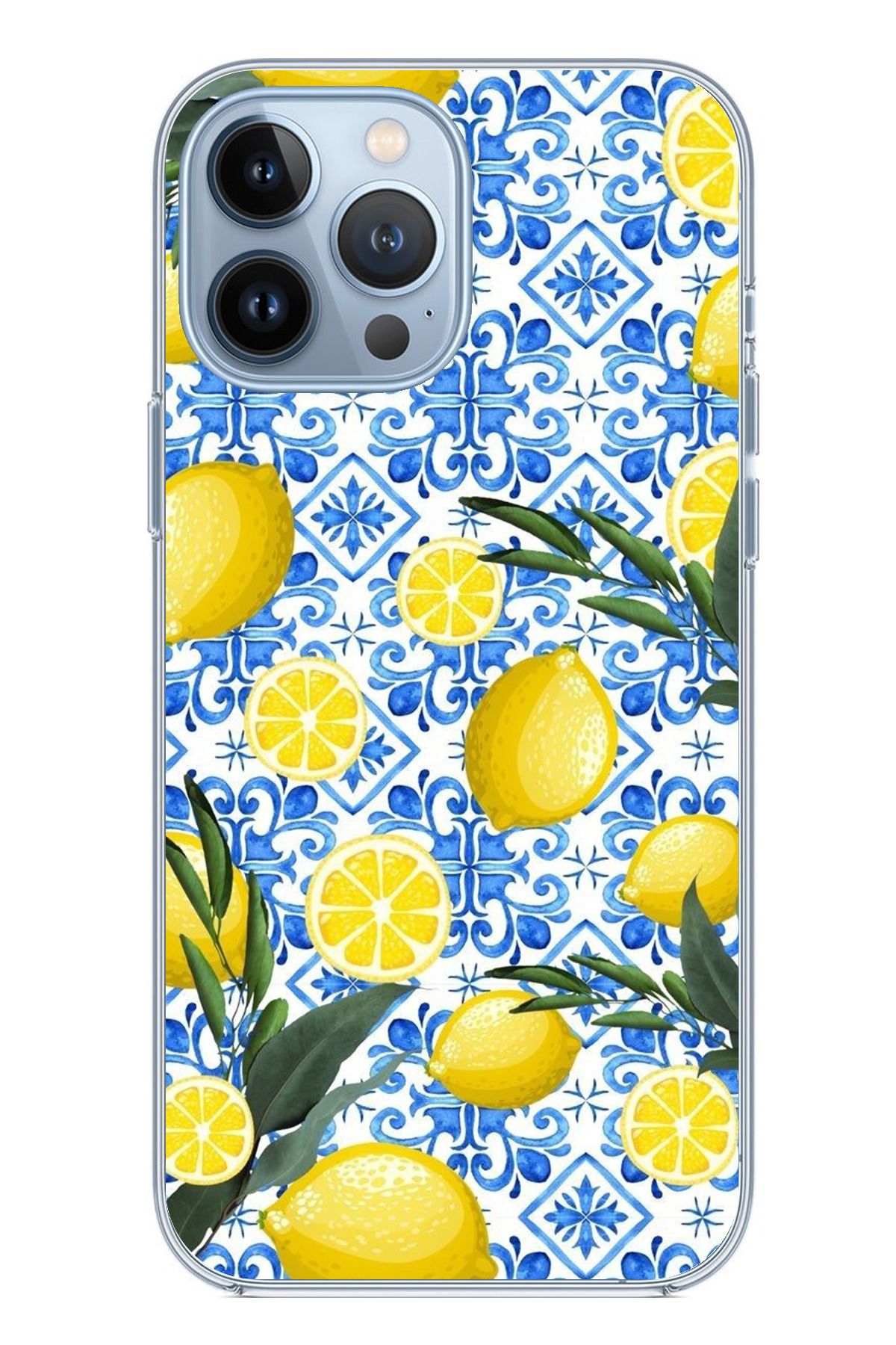 TechTree iPhone 13 PRO MAX Uyumlu Limon Sulu Boya Şeffaf Silikon Kılıf