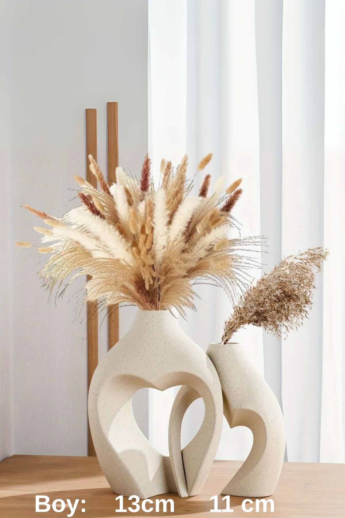 Minima Art Studio Kalp 2’li Büyük 13 cm Küçük 11 cm Bohem Vazo Pinterest Pampas Vazosu Dekoratif Salon Aksesuarı