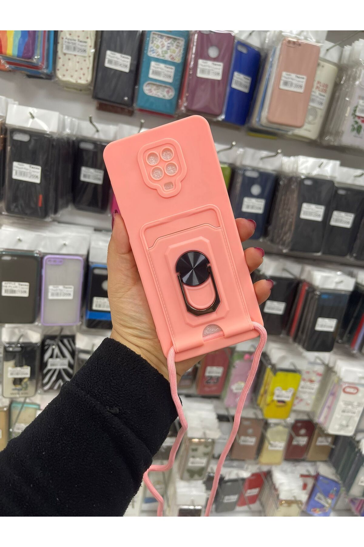 TECNOTREND Redmi Note 9 Pro/Note 9s Uyumlu Kılıf Lüx Tasarım Yüzüklü +İpli Lens Korumalı 3in1 Kapak