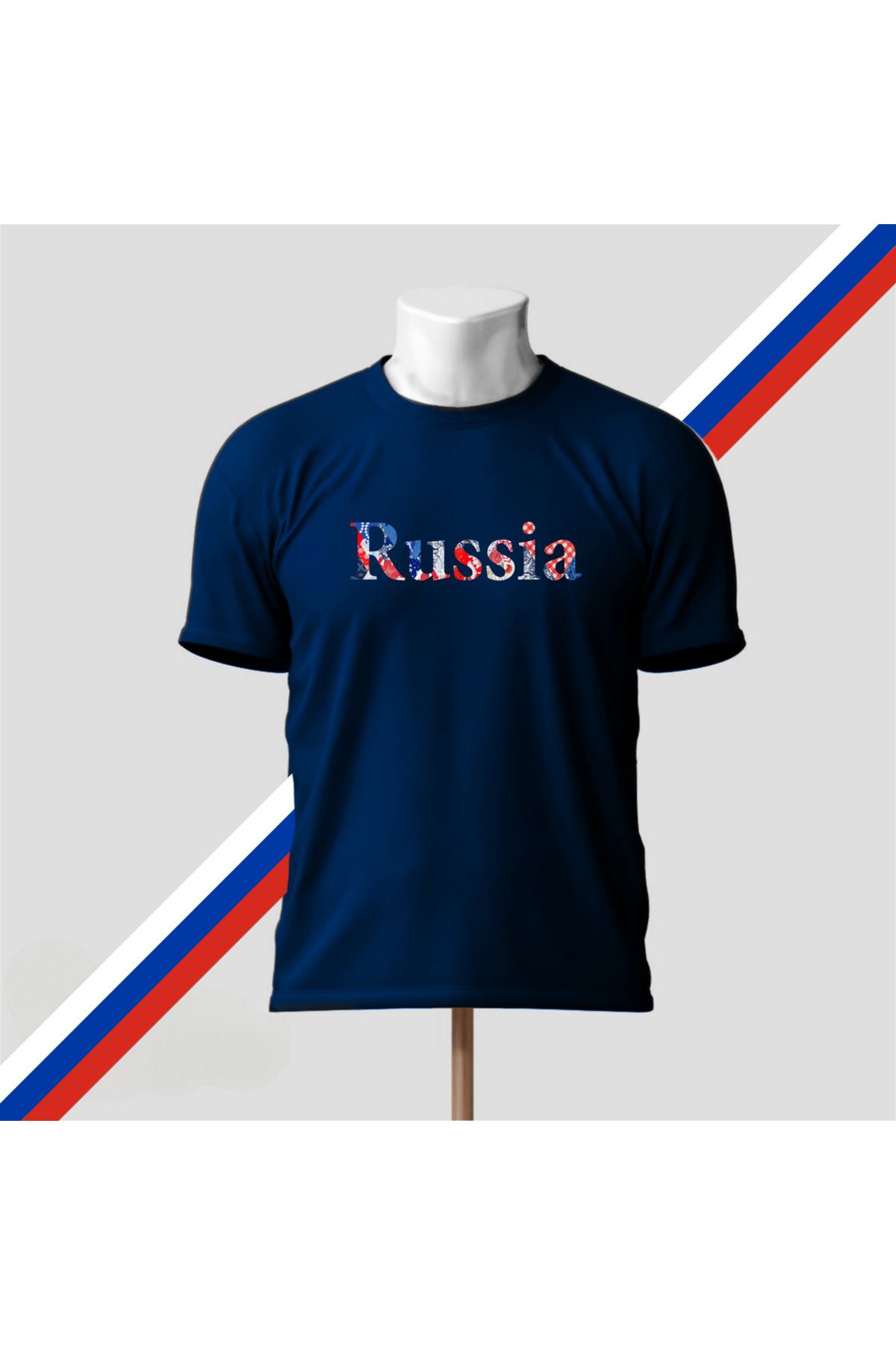 SARI RUSSIA ETNİK DESEN YAZILI TSHIRT %100 PAMUK