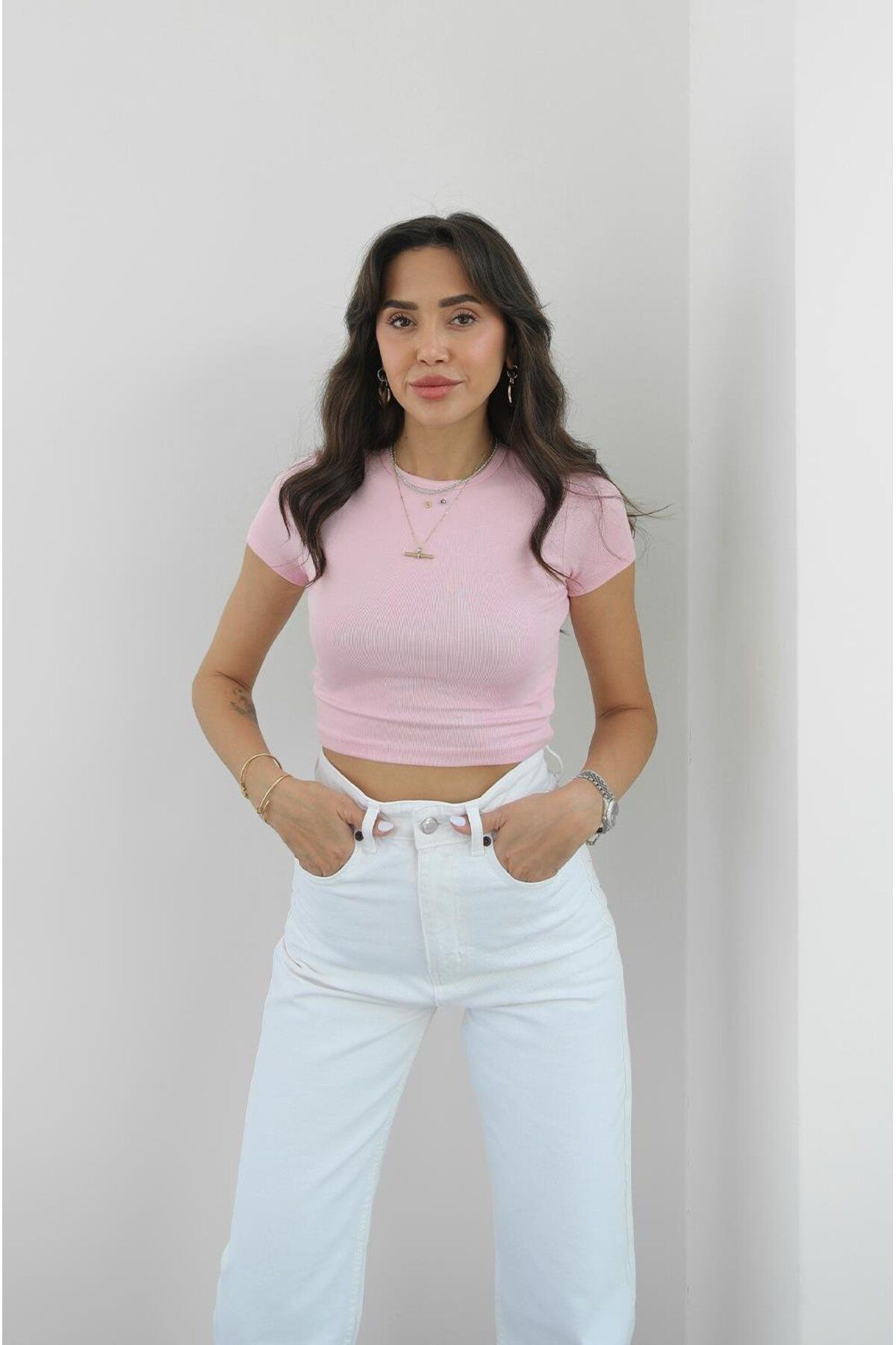 Havoş Toz Pembe Modal Crop Top
