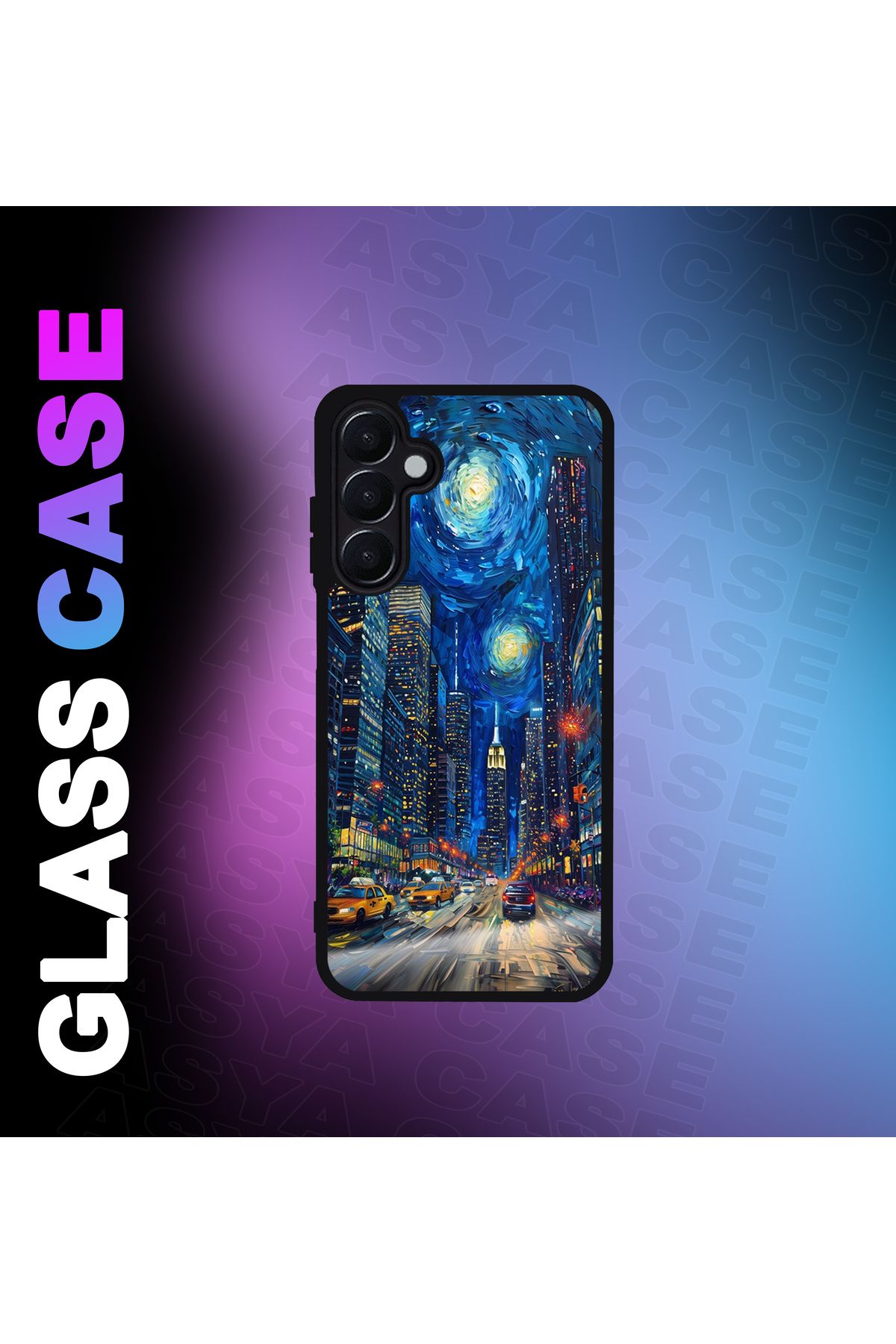 Asya Case Samsung Galaxy A55 5G Kılıf New York Baskılı Telefon Kapağı Siyah Silikon Arka Kapak Koruyucu
