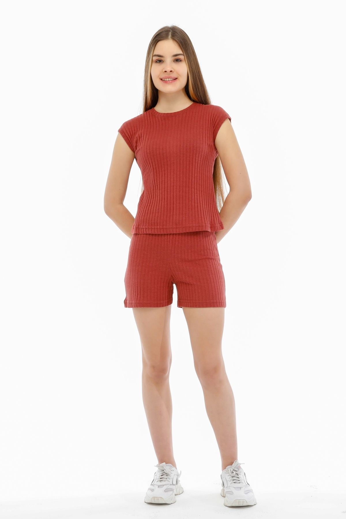 Balinese Kadın Ribana Dokulu Kısa Kol Şortlu Pijama Takım