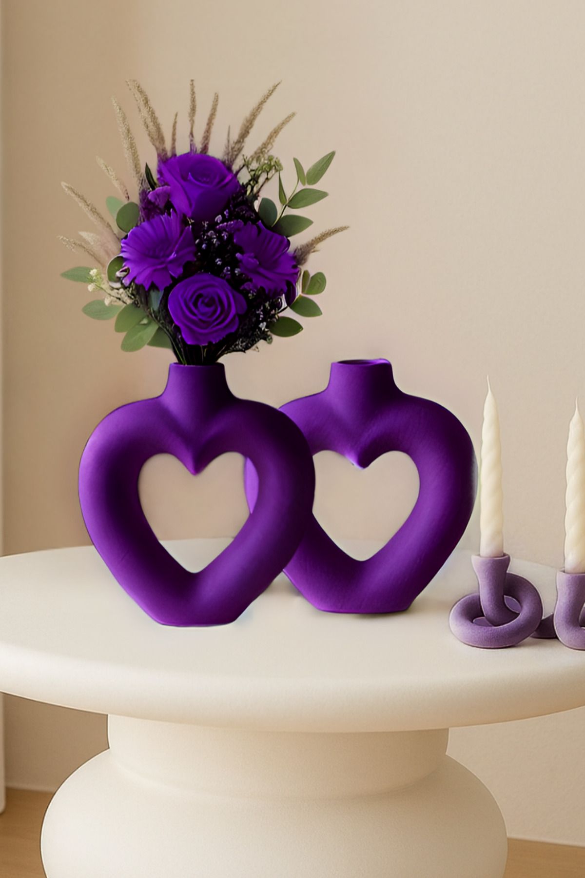Minima Art Studio Kalp 2’li Bohem 16 cm Vazo Pinterest Pampas Vazosu Dekoratif Salon Aksesuarı Masa Süsü
