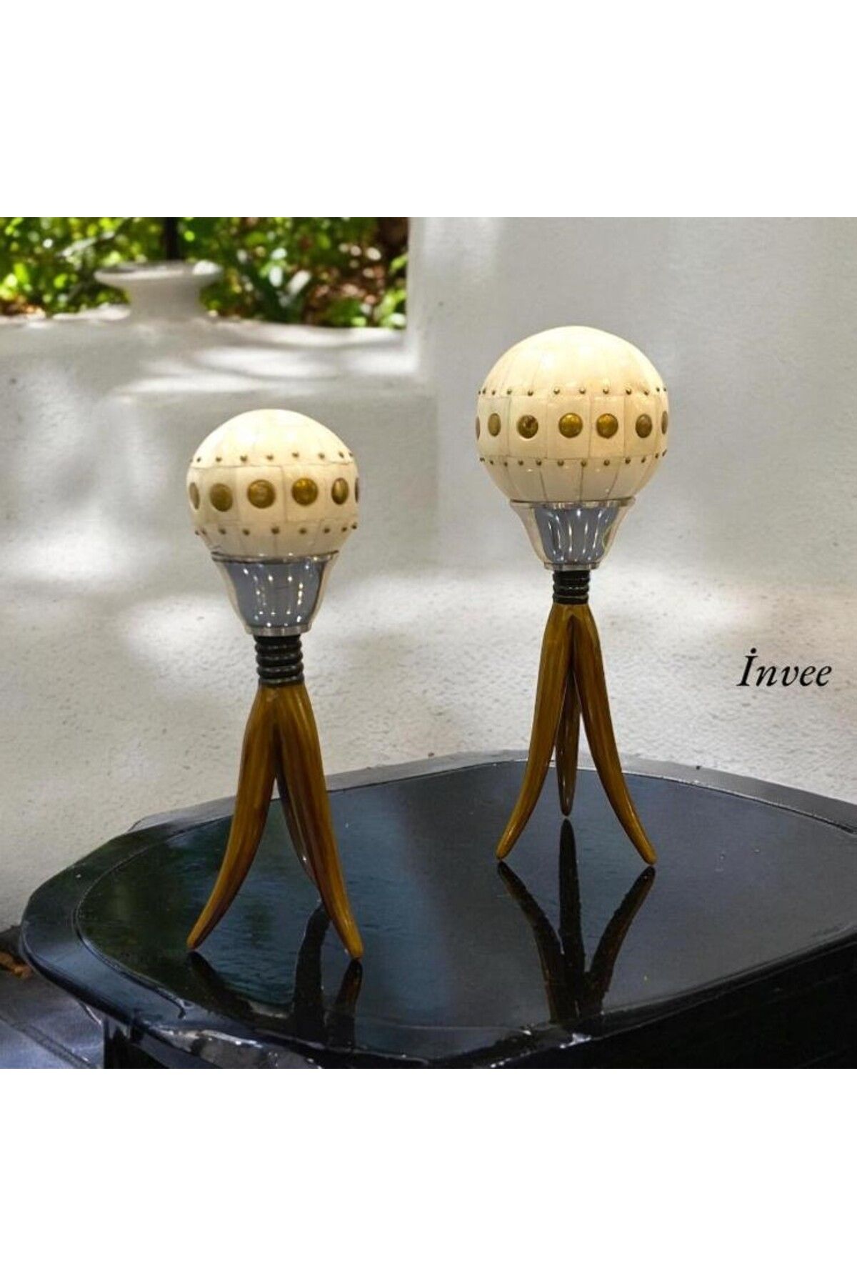 Invee Krem Eskitme 30 ve 27 cm Gerçek Kemik Dekoratif 2'Li Dekoratif top Seti
