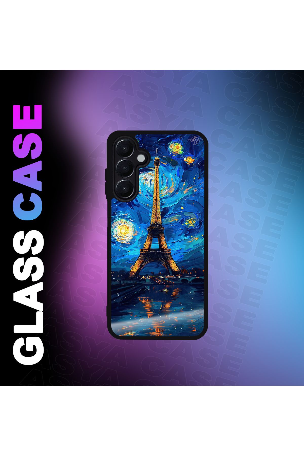 Asya Case Samsung Galaxy A55 5G 5G Kılıf Eyfel Kulesi Baskılı Telefon Kapağı Siyah Silikon Arka Kapak Koruyucu