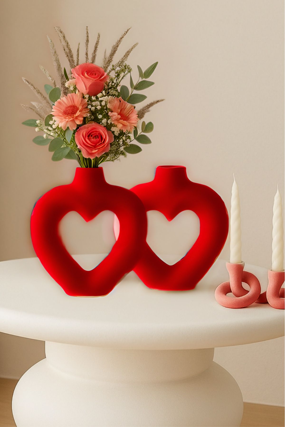 Minima Art Studio Kalp 2’li Bohem 16 cm Vazo Pinterest Pampas Vazosu Dekoratif Salon Aksesuarı Masa Süsü
