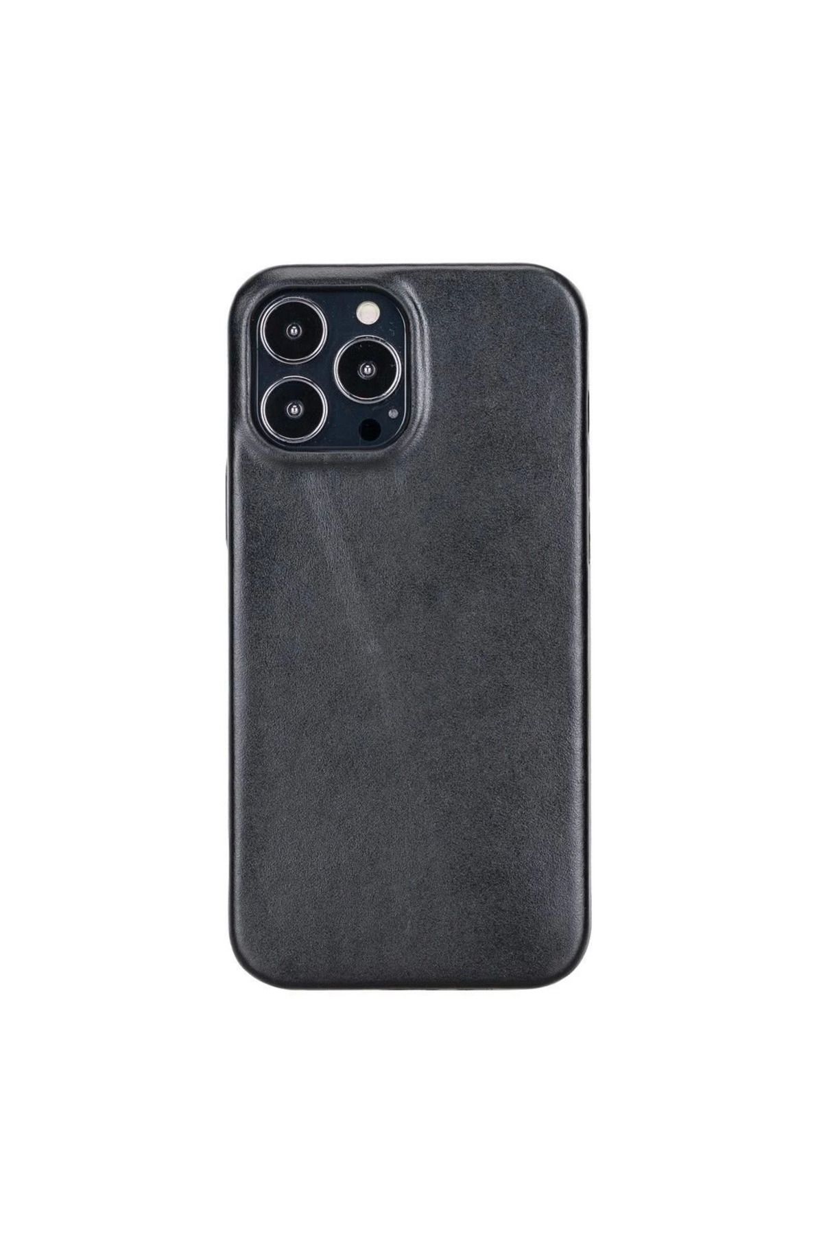 Angoravi Apple iPhone 13 Pro Max Uyumlu Deri Arka Kapak ROCK RST1 Siyah