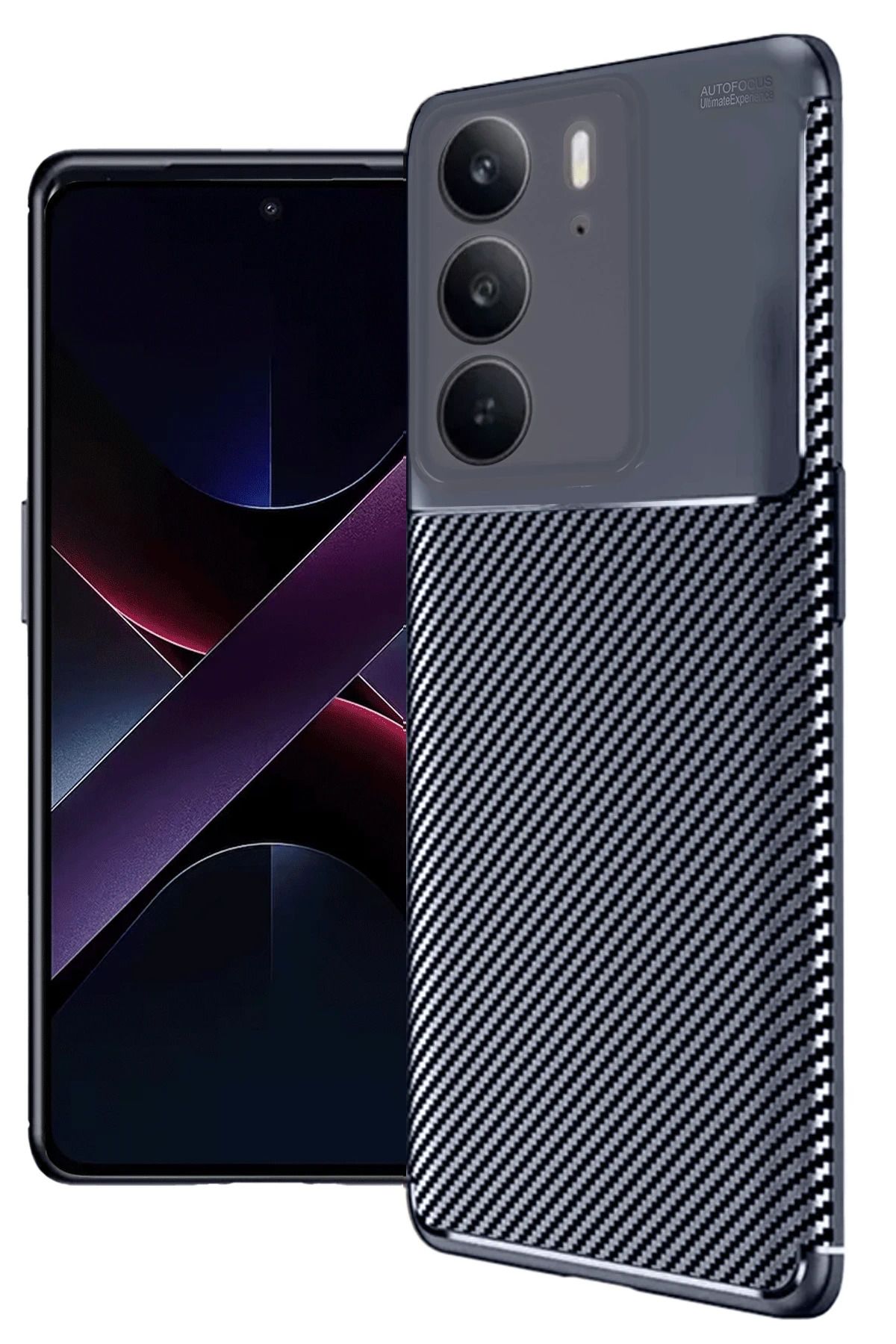 Rivor Realme C75 4G Uyumlu Kılıf Kamera Korumalı Darbe Emici Karbon Desenli Renk Atmaz Silikon Kapak
