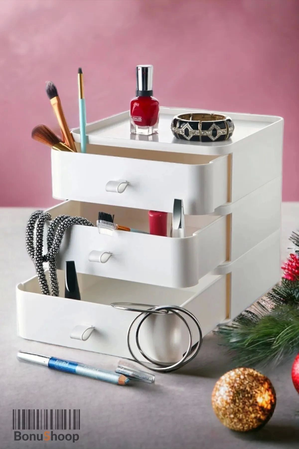 AC BOX-Drawer Organizer 3 Tiers Multi-Purpose Makeup Organizer Desktop Organizer Drawer White 3