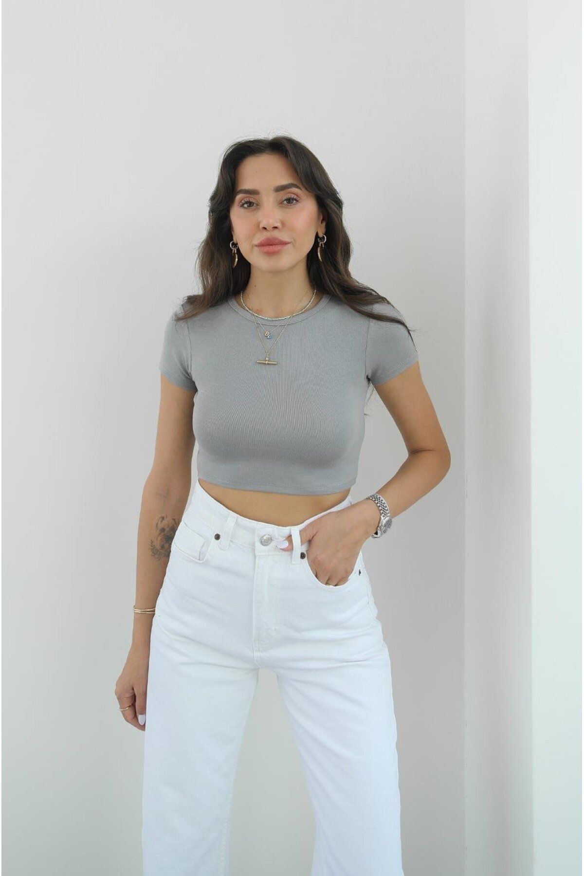 Havoş Gri Modal Crop Top