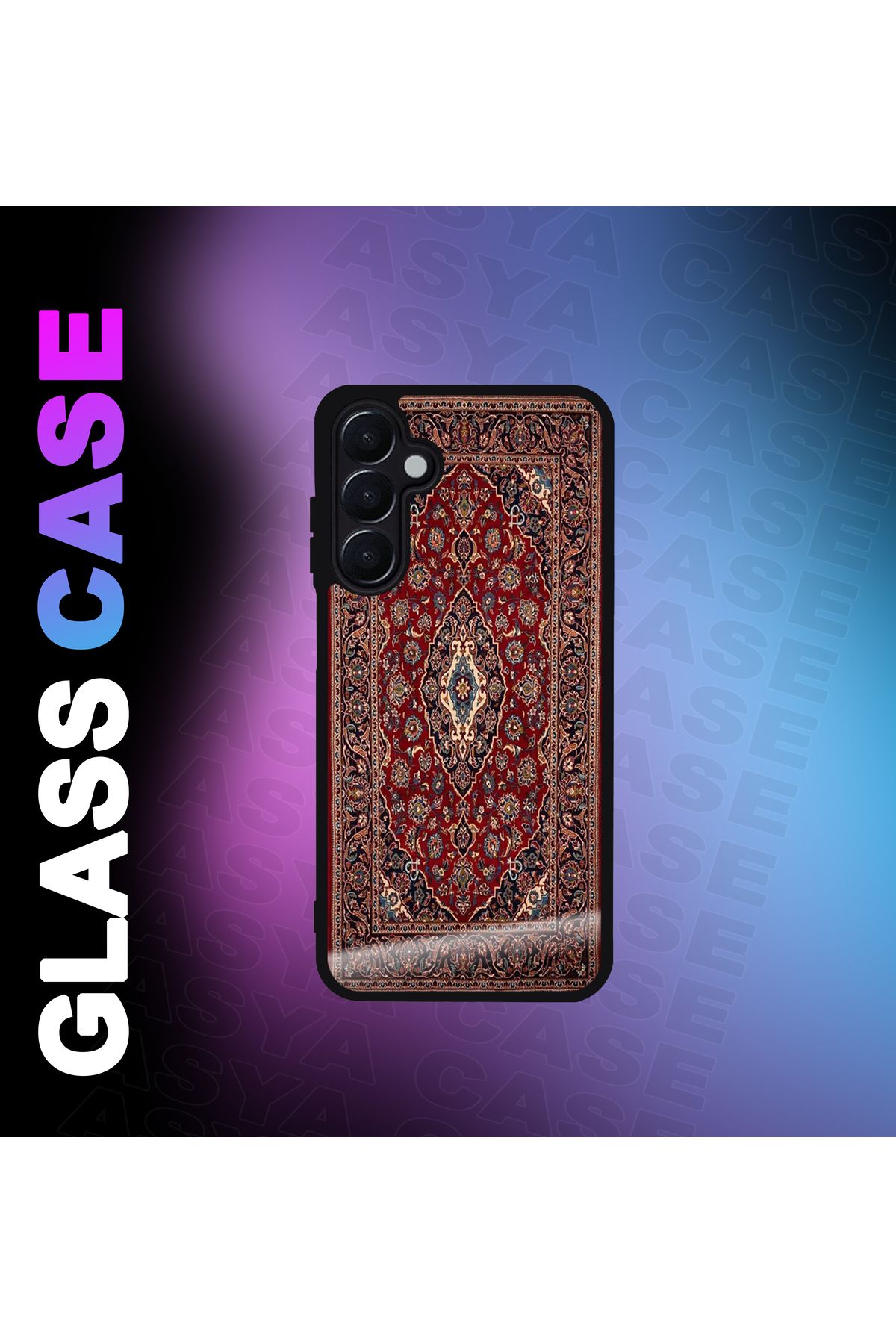Asya Case Samsung Galaxy A25 5G Kılıf Halı Baskılı Telefon Kapağı Siyah Silikon Arka Kapak Koruyucu
