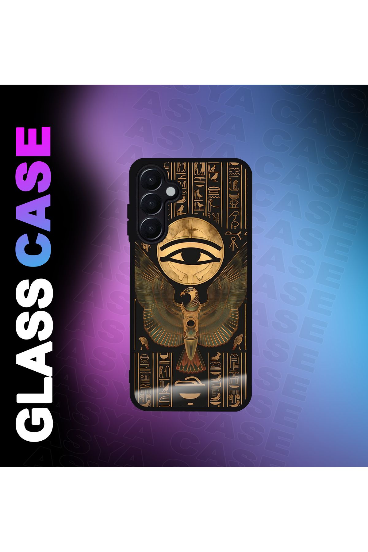 Asya Case Samsung Galaxy A25 5G Kılıf Horus'un Gözü Baskılı Telefon Kapağı Siyah Silikon Arka Kapak Koruyucu