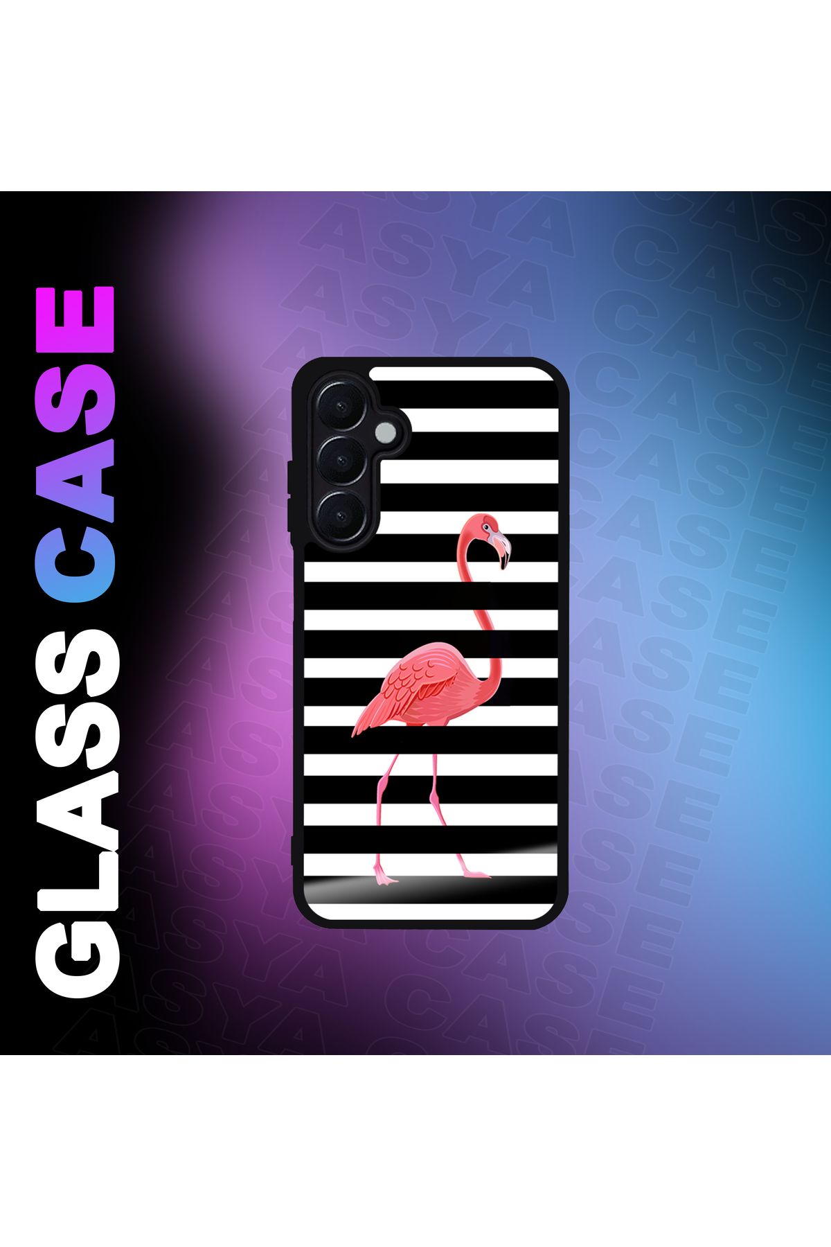 Asya Case Samsung Galaxy A55 5G Kılıf Flamingo Baskılı Telefon Kapağı Siyah Silikon Arka Kapak Koruyucu