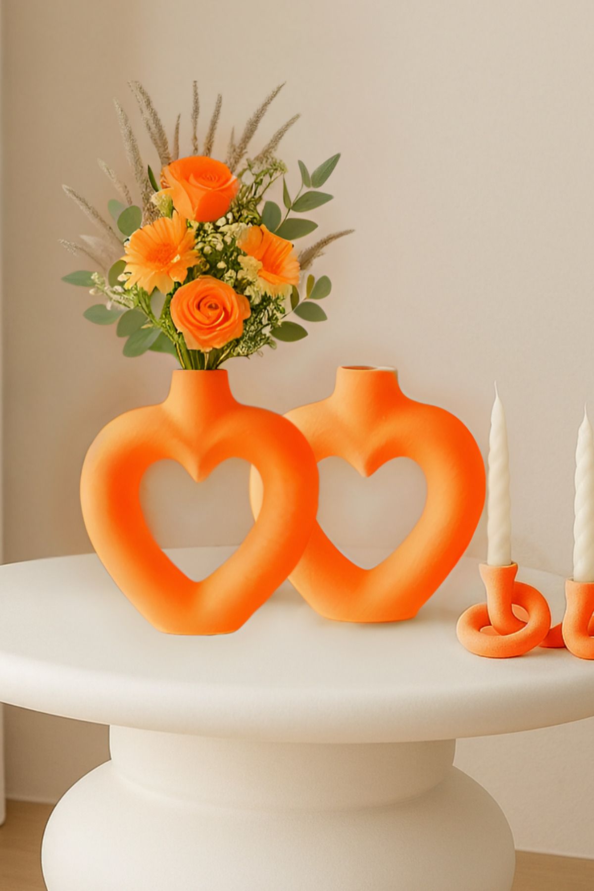 Minima Art Studio Kalp 2’li Bohem 16 cm Vazo Pinterest Pampas Vazosu Dekoratif Salon Aksesuarı Masa Süsü