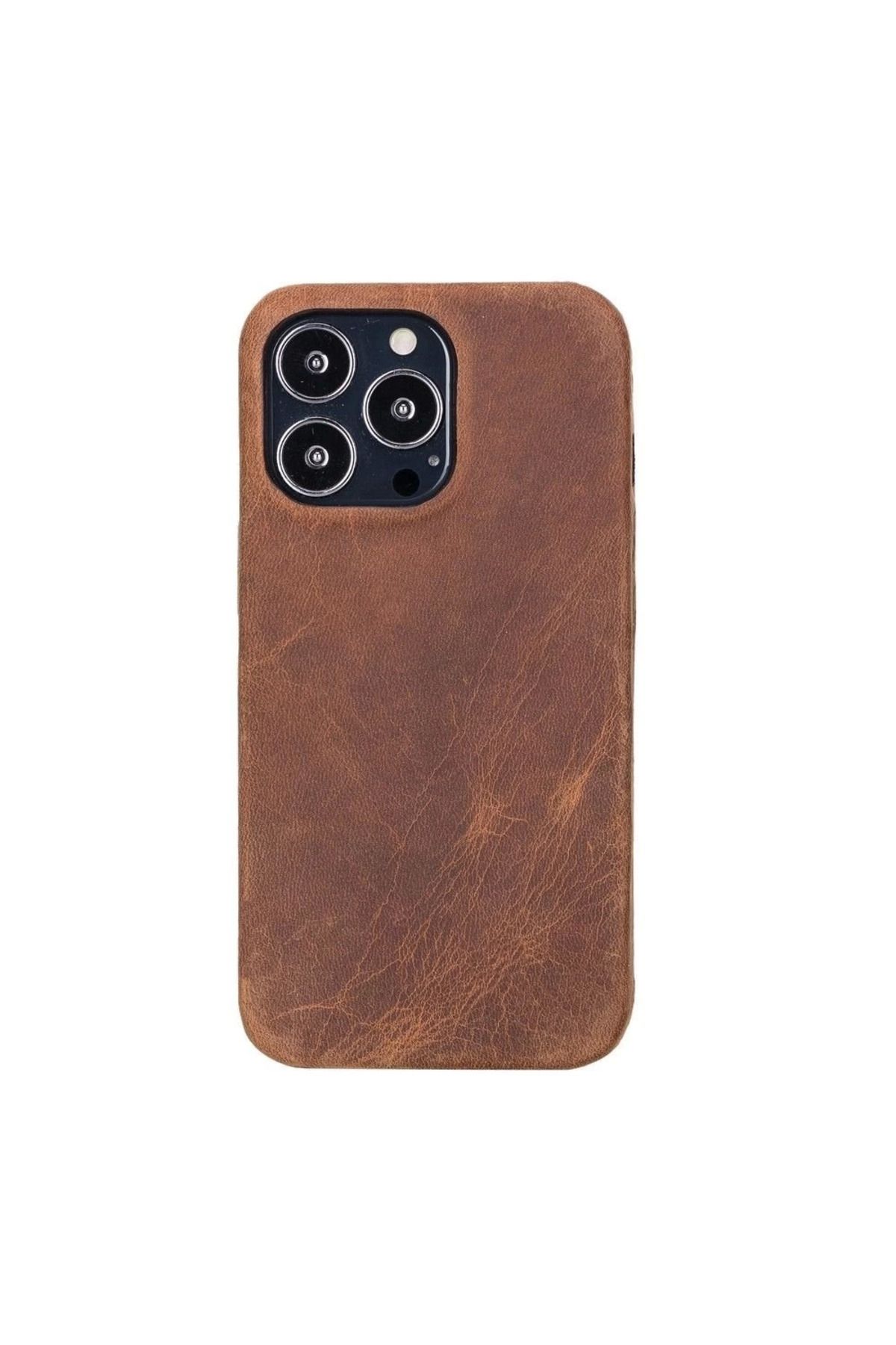 Angoravi Apple iPhone 13 Pro Uyumlu Deri Arka Kapak ROCK G2 Kahverengi