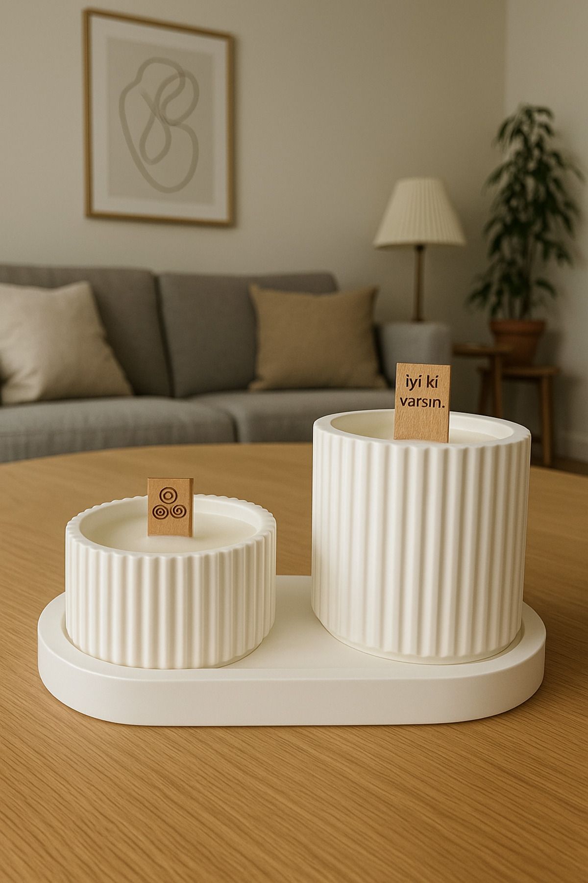 Arteliss İskandinav Bohem Tarzı Premium Gardenya Kokulu Ahşap Fitilli Kokulu Mum Dekoratif 2'li Set
