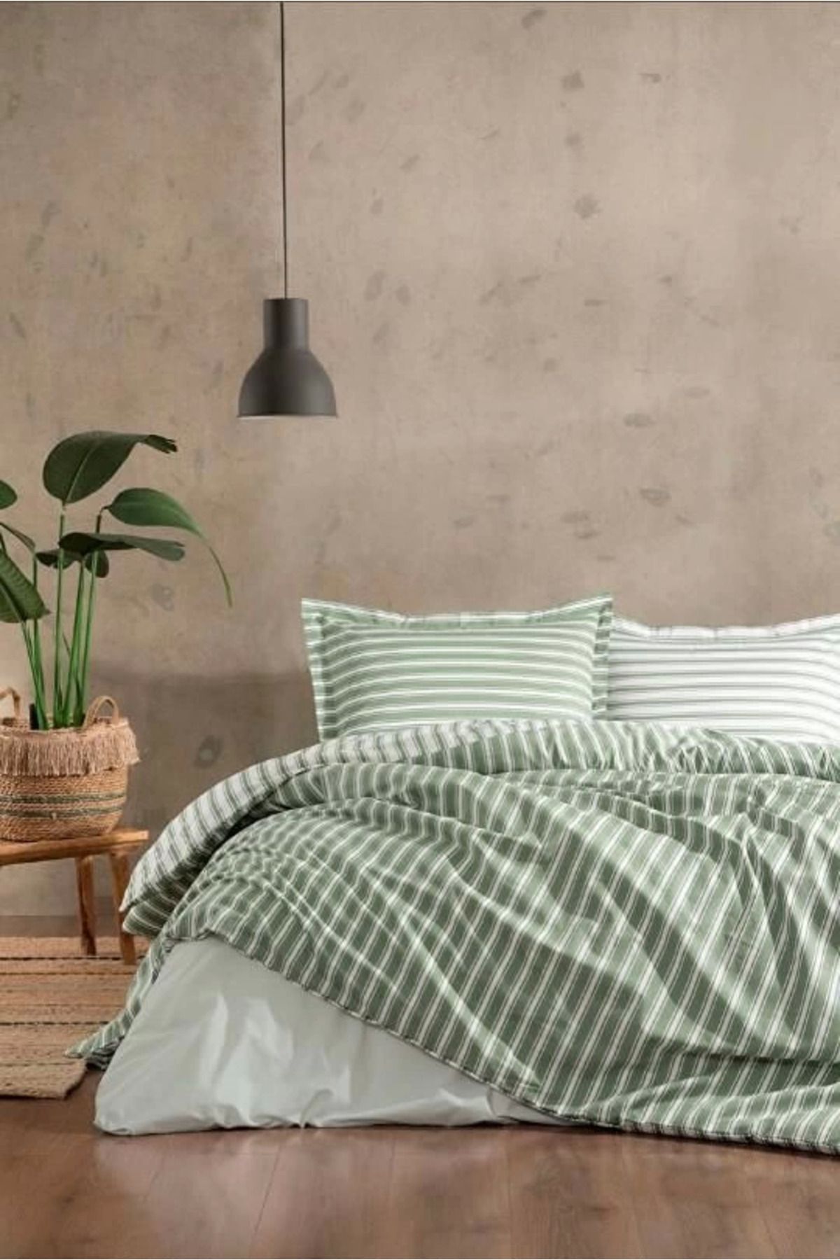 MELFSHOP Özdilek Çift Kişilik Ranforce Nevresim Takımı Trioline Yeşil