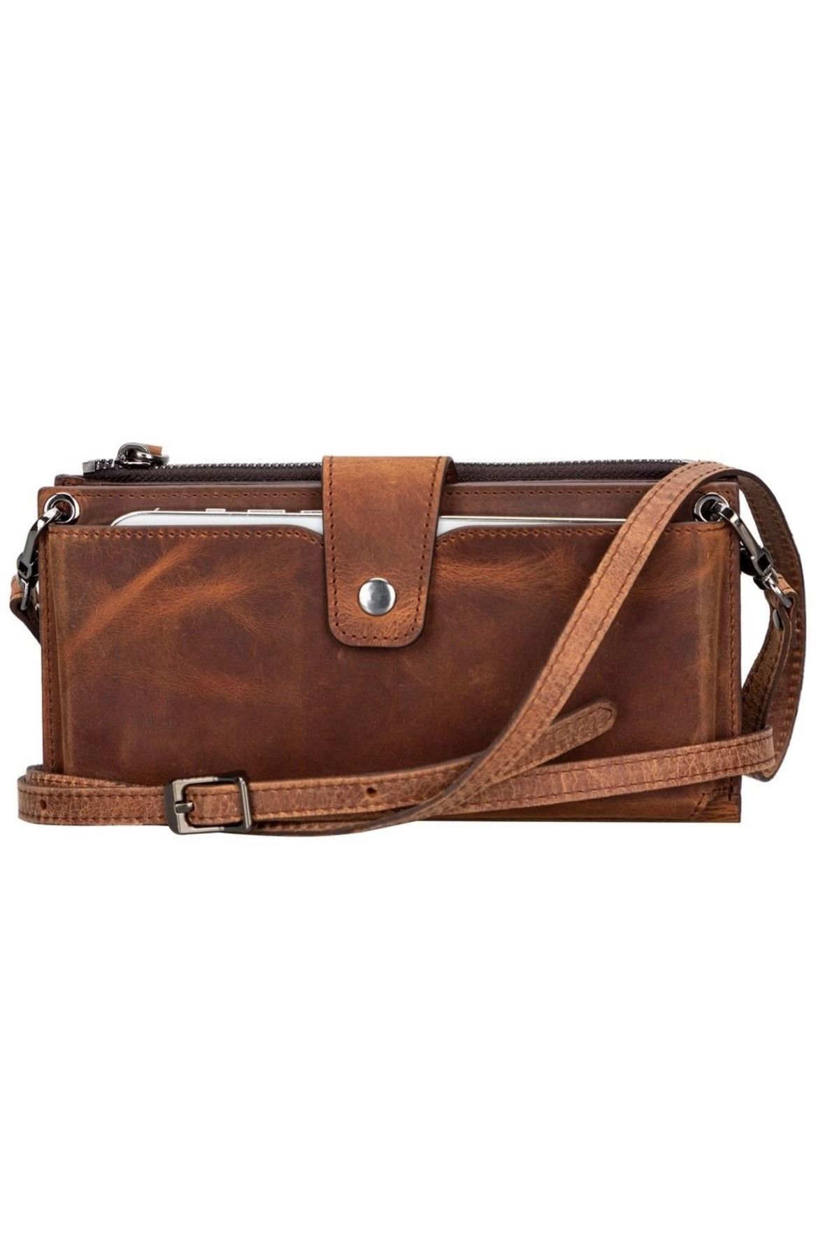 Angoravi Lozan Strap 6.5 inch Uyumlu Deri Kartlıklı Kılıf G2 Kahve