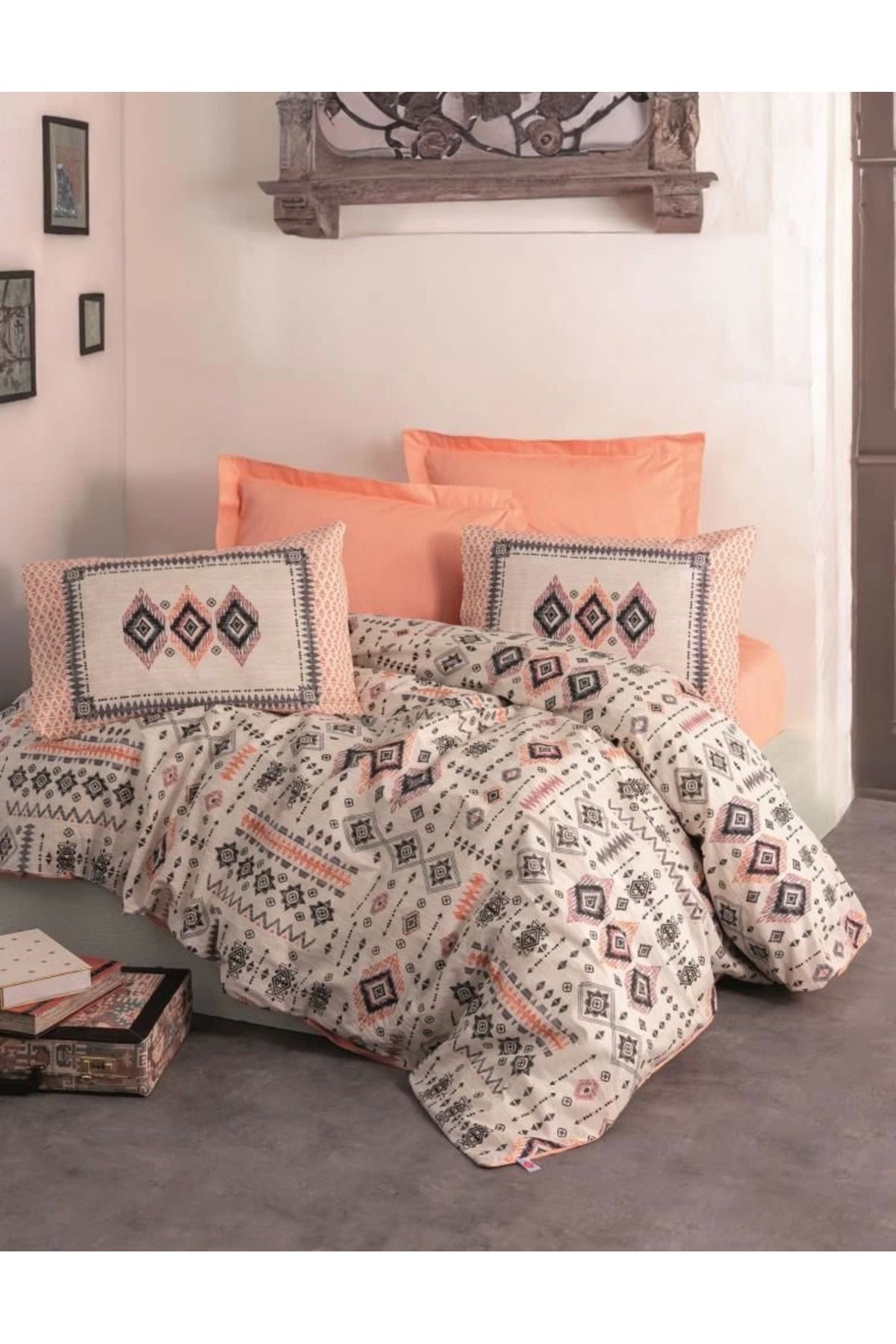 ÖYKÜ VE YİĞİT Cotton Box Etnich Nevresim Takımı Çift Kişilik Kateri Somon