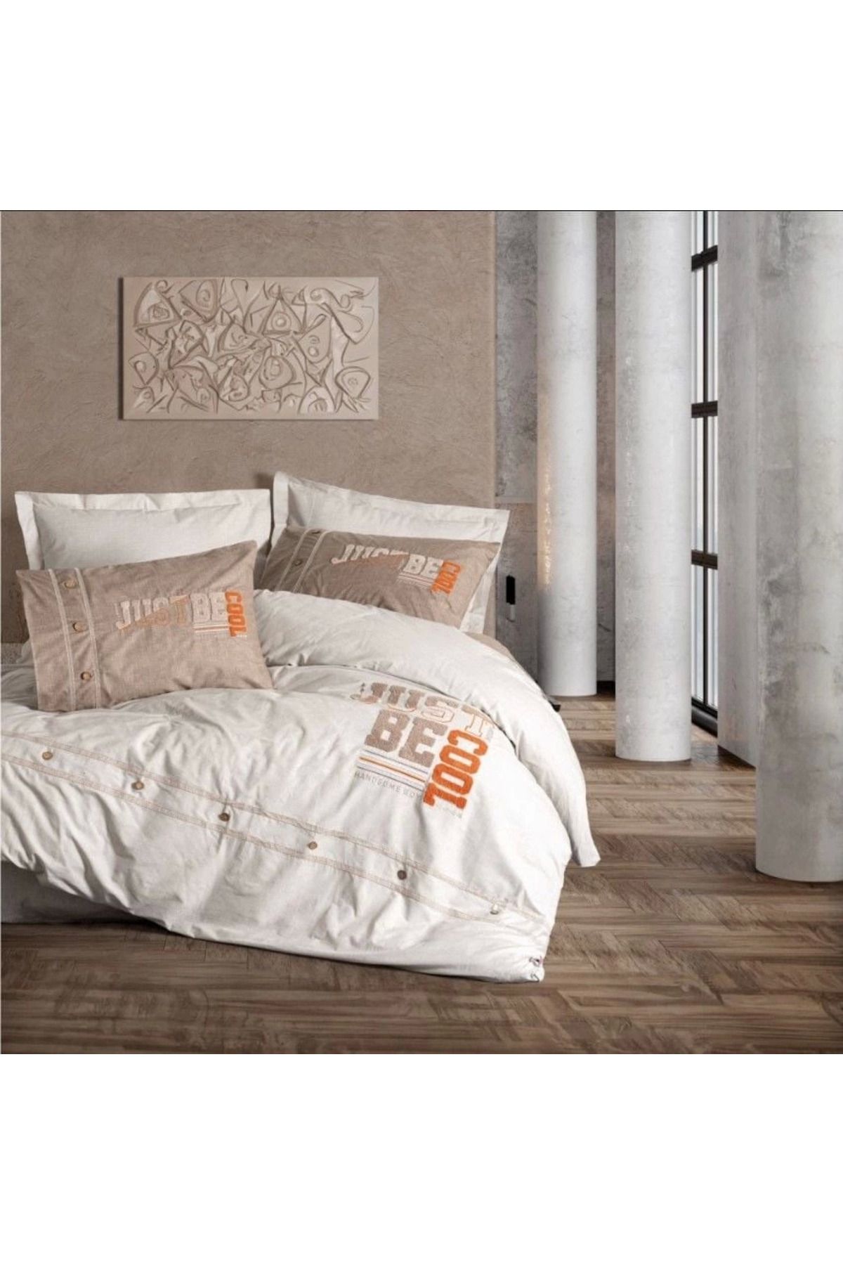 ÖYKÜ VE YİĞİT Cotton Box Mood Nakışlı Ranforce Çift Kişilik Nevresim Takımı Cool Kahve