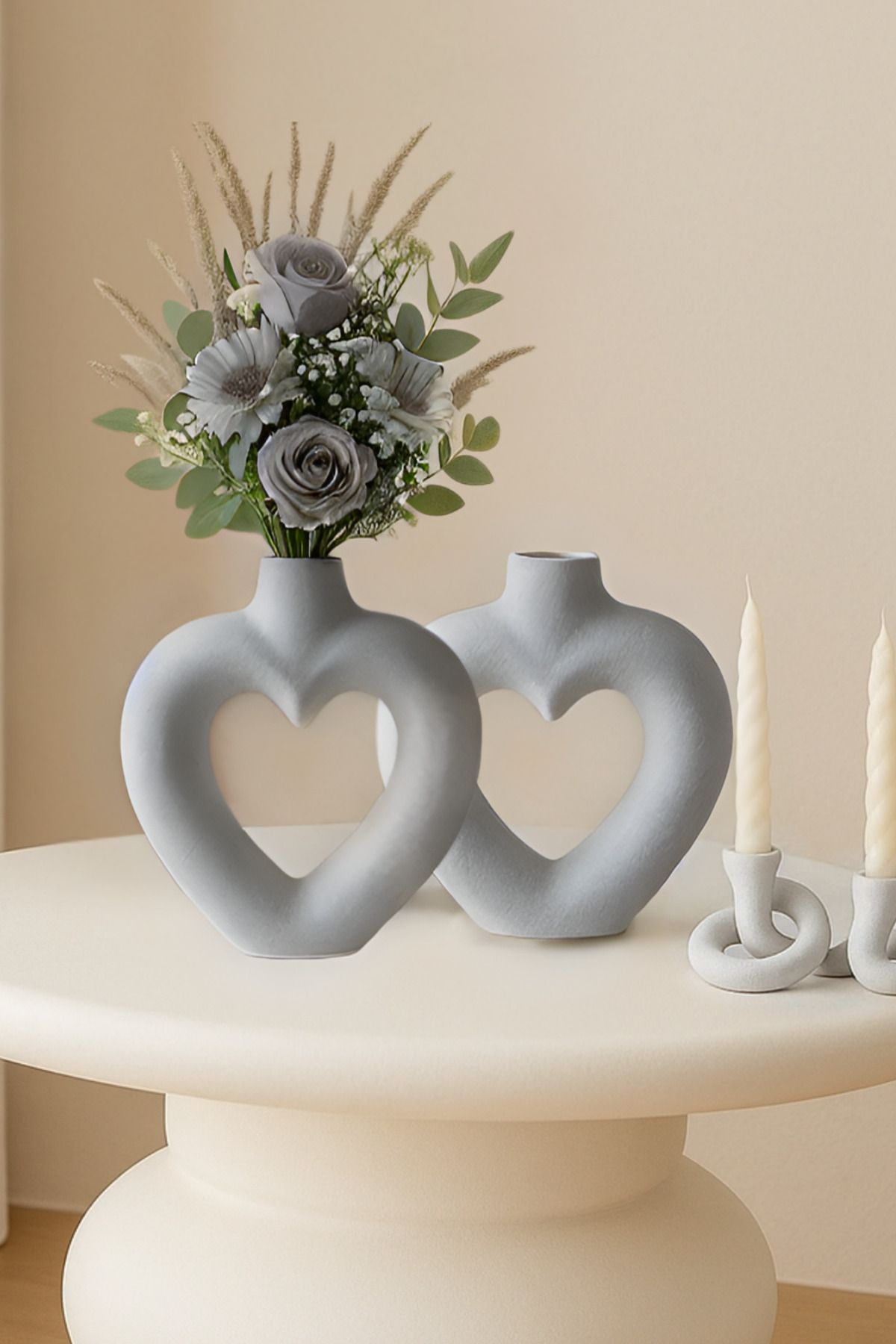 Minima Art Studio Kalp 2’li Bohem 16 cm Vazo Pinterest Pampas Vazosu Dekoratif Salon Aksesuarı Masa Süsü
